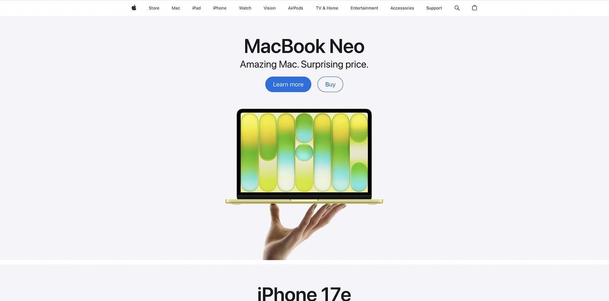 Screenshot of Apple homepage