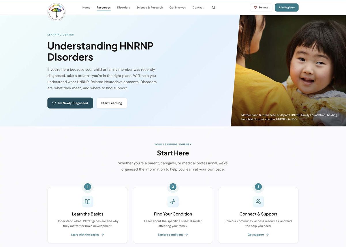 Screenshot of the HNRNP Family Foundation family page