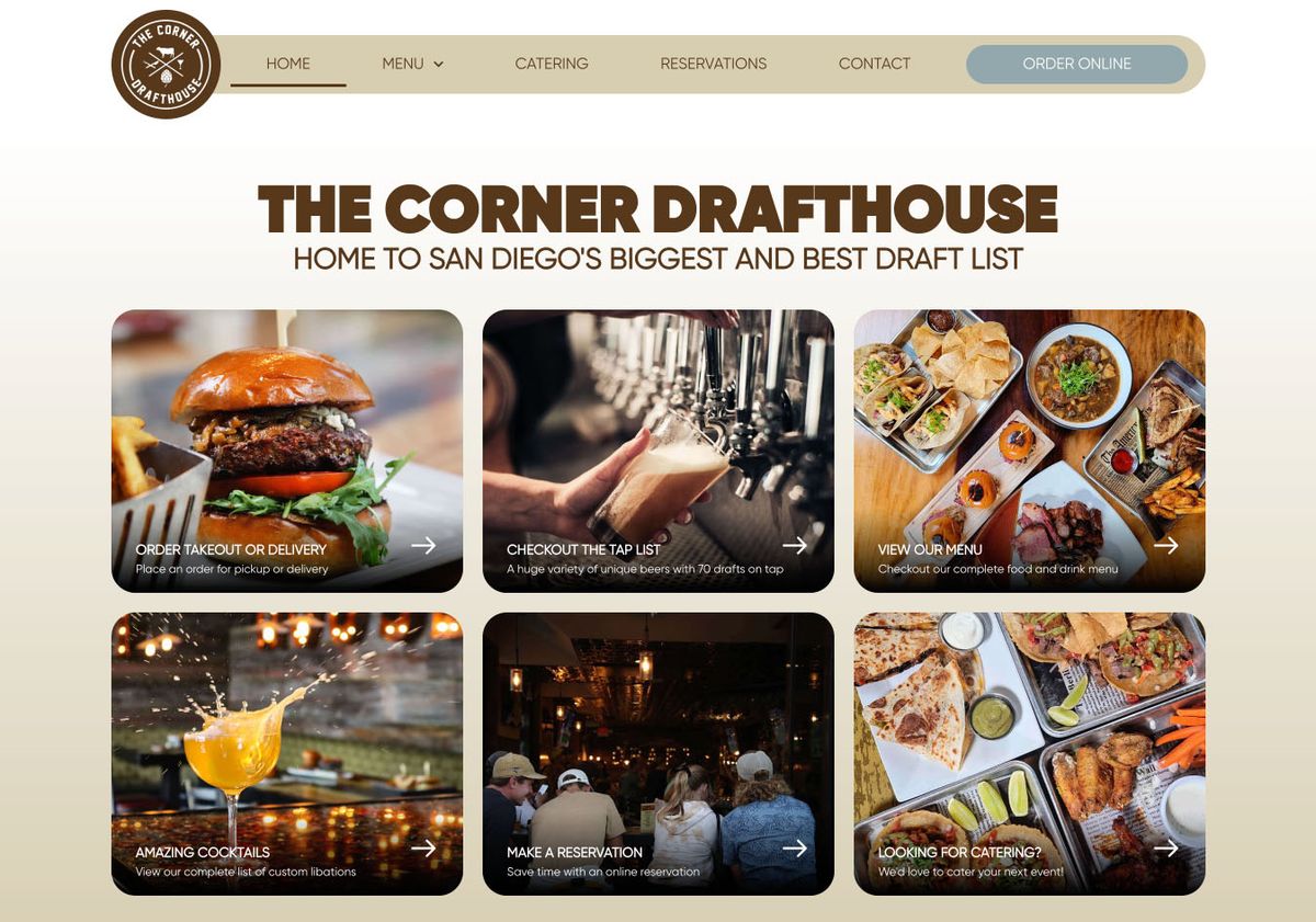 Image of the homepage for thecornerdrafthouse.com