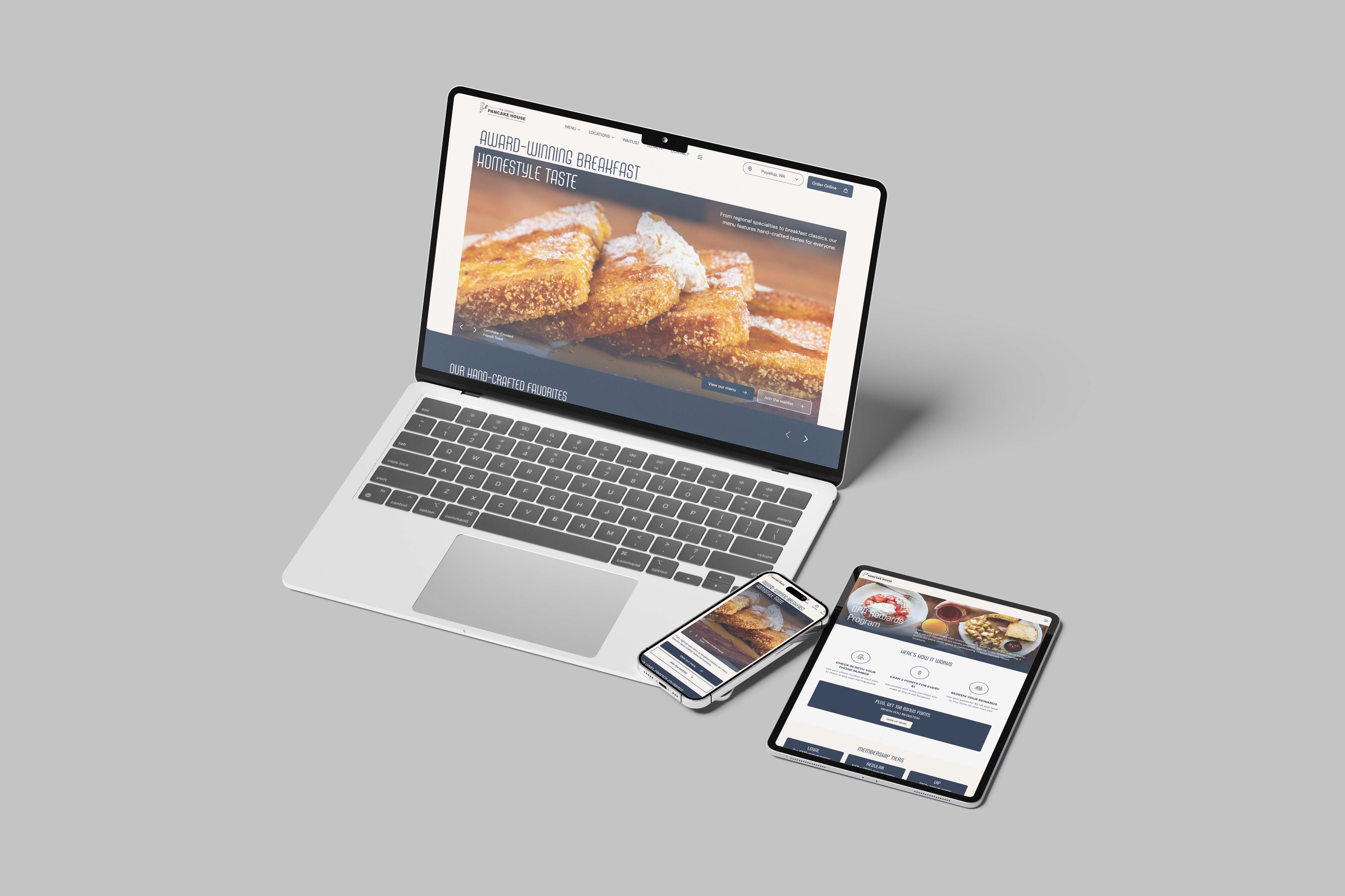 Website mockup of the Original Pancake House