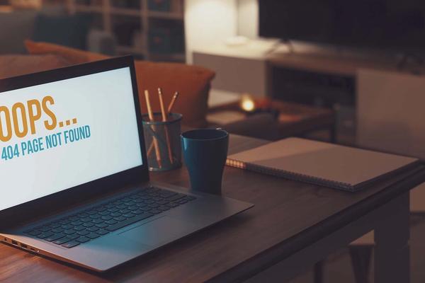 404 error showing on laptop screen