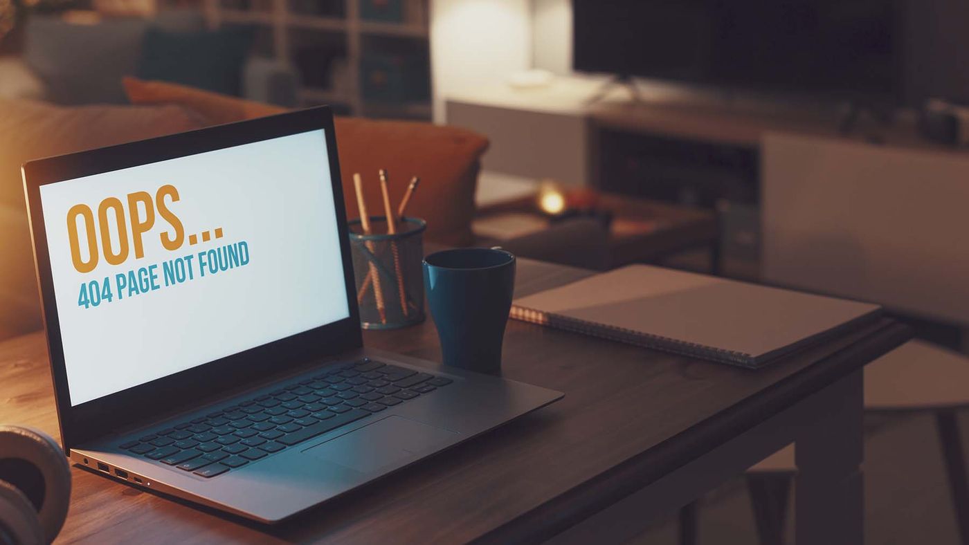 404 error showing on laptop screen