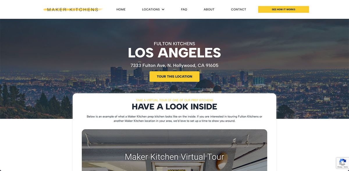 Custom landing page for Maker Kitchen Locations in Los Angeles