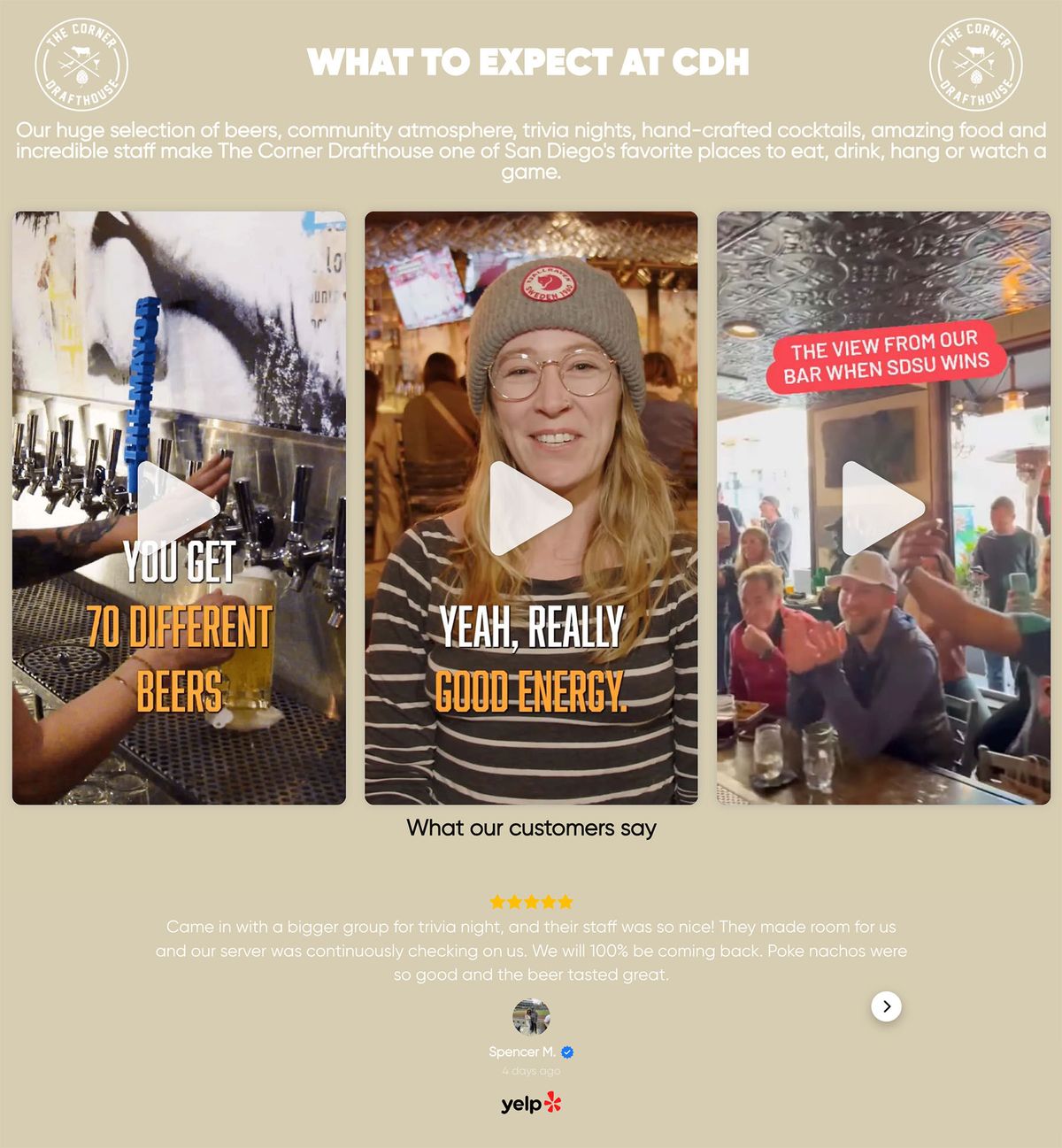 Example of a review section for The Corner Drafthouse