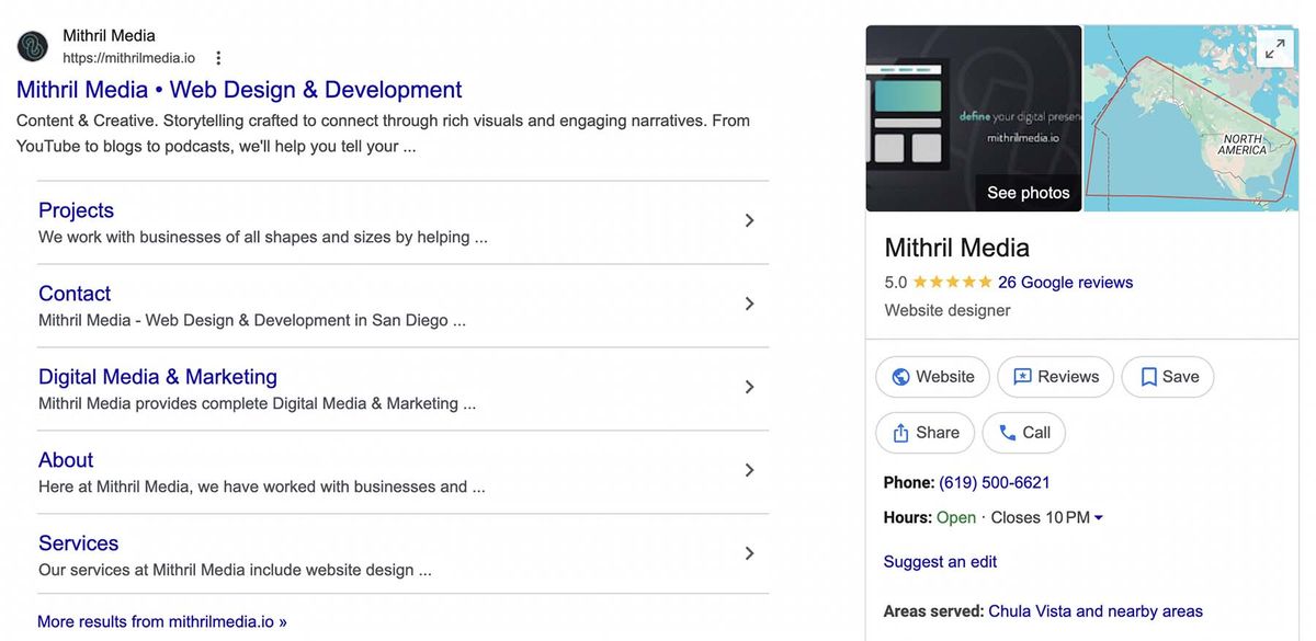 Mithril Media search results on Google