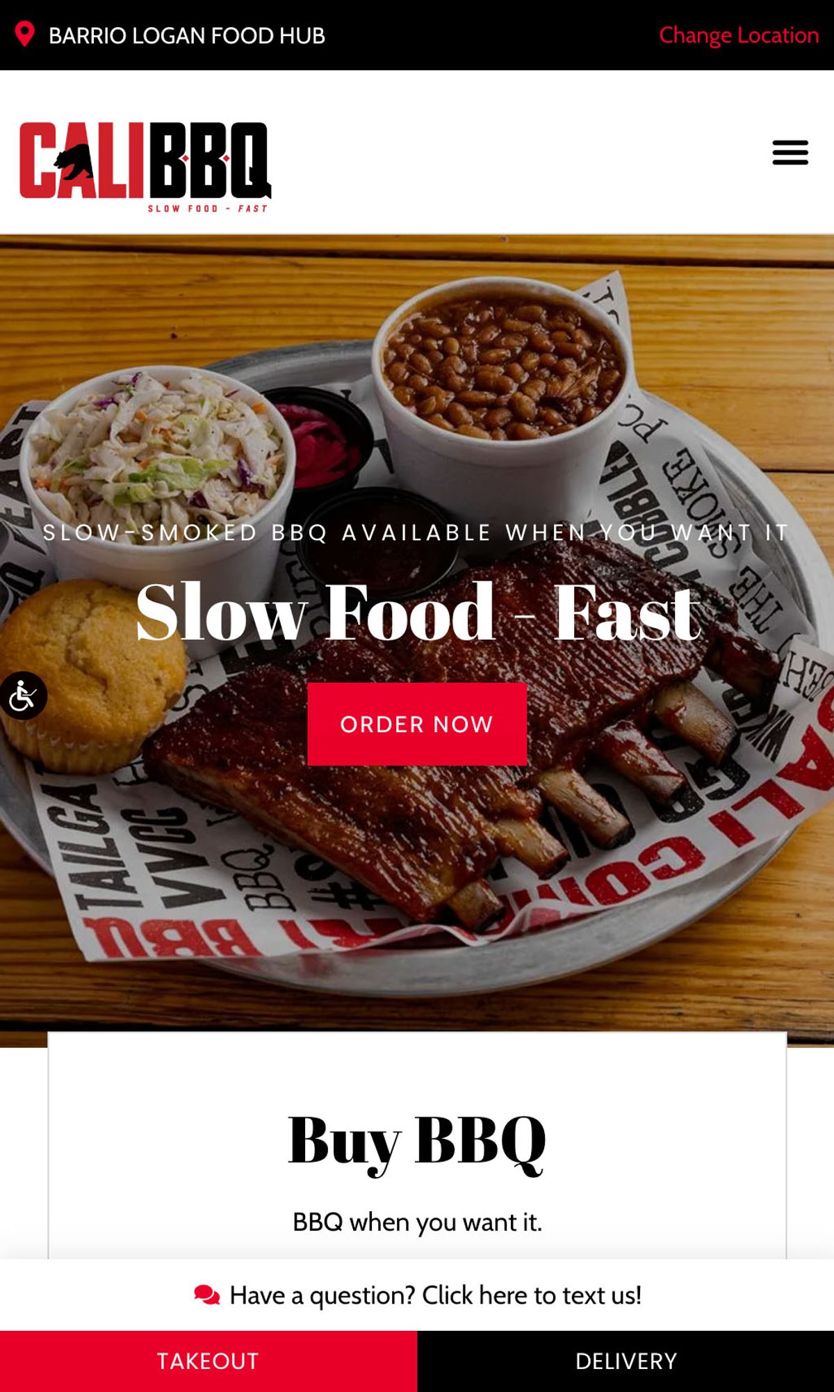Cali BBQ Homepage on a mobile device