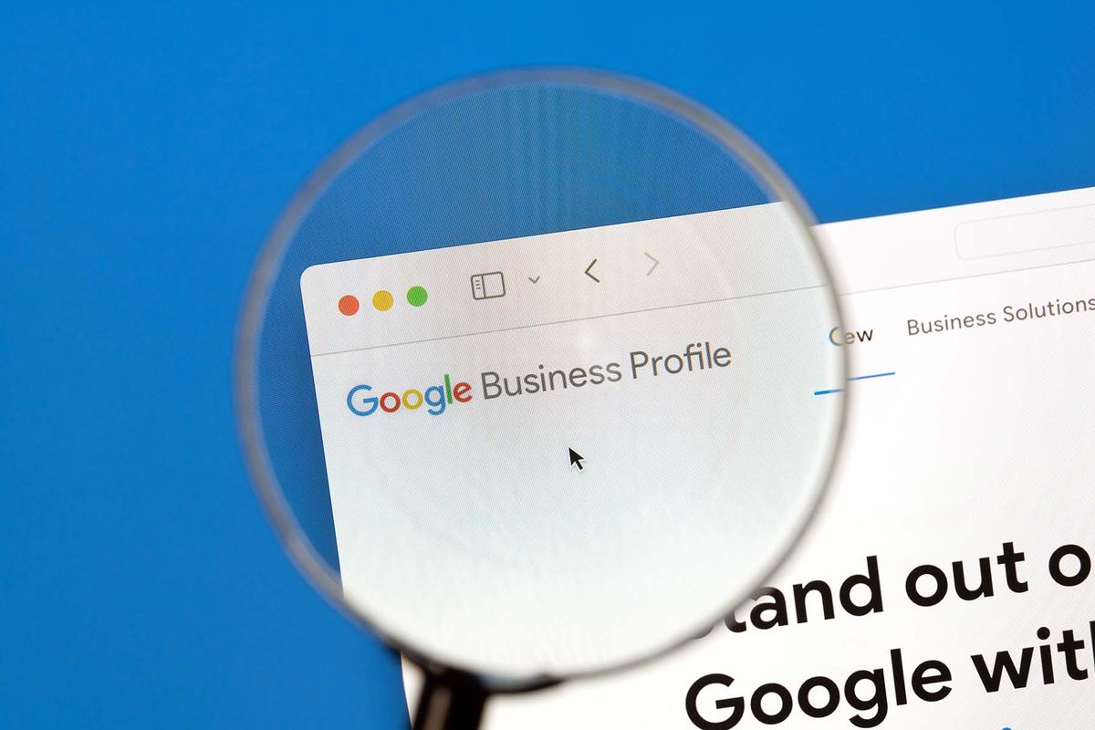 Google Business Profile with magnifying glass