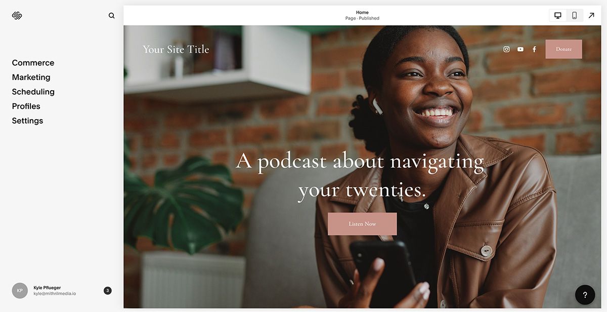 Squarespace website builder example