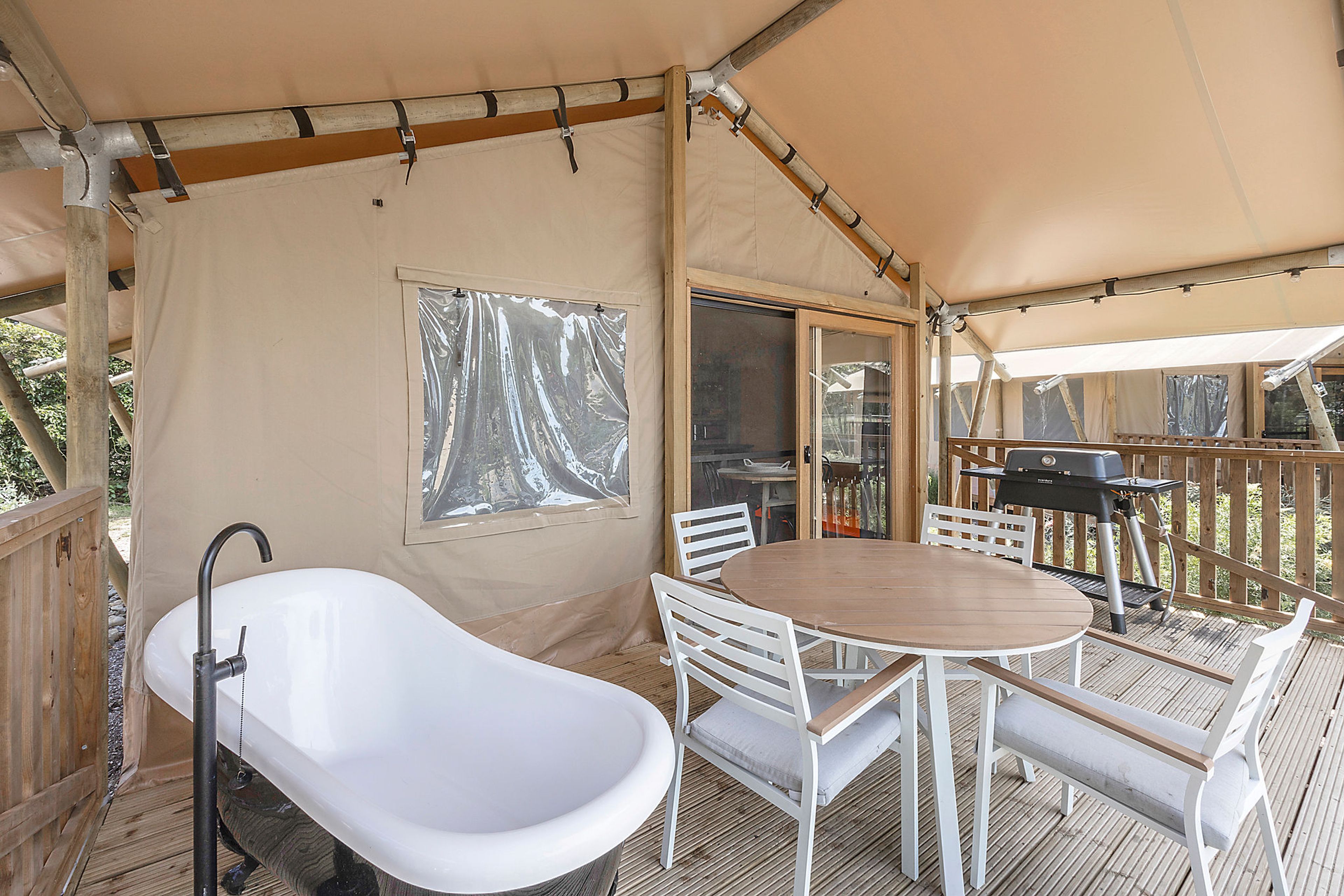 Lennox Head glamping tent verandah with bath