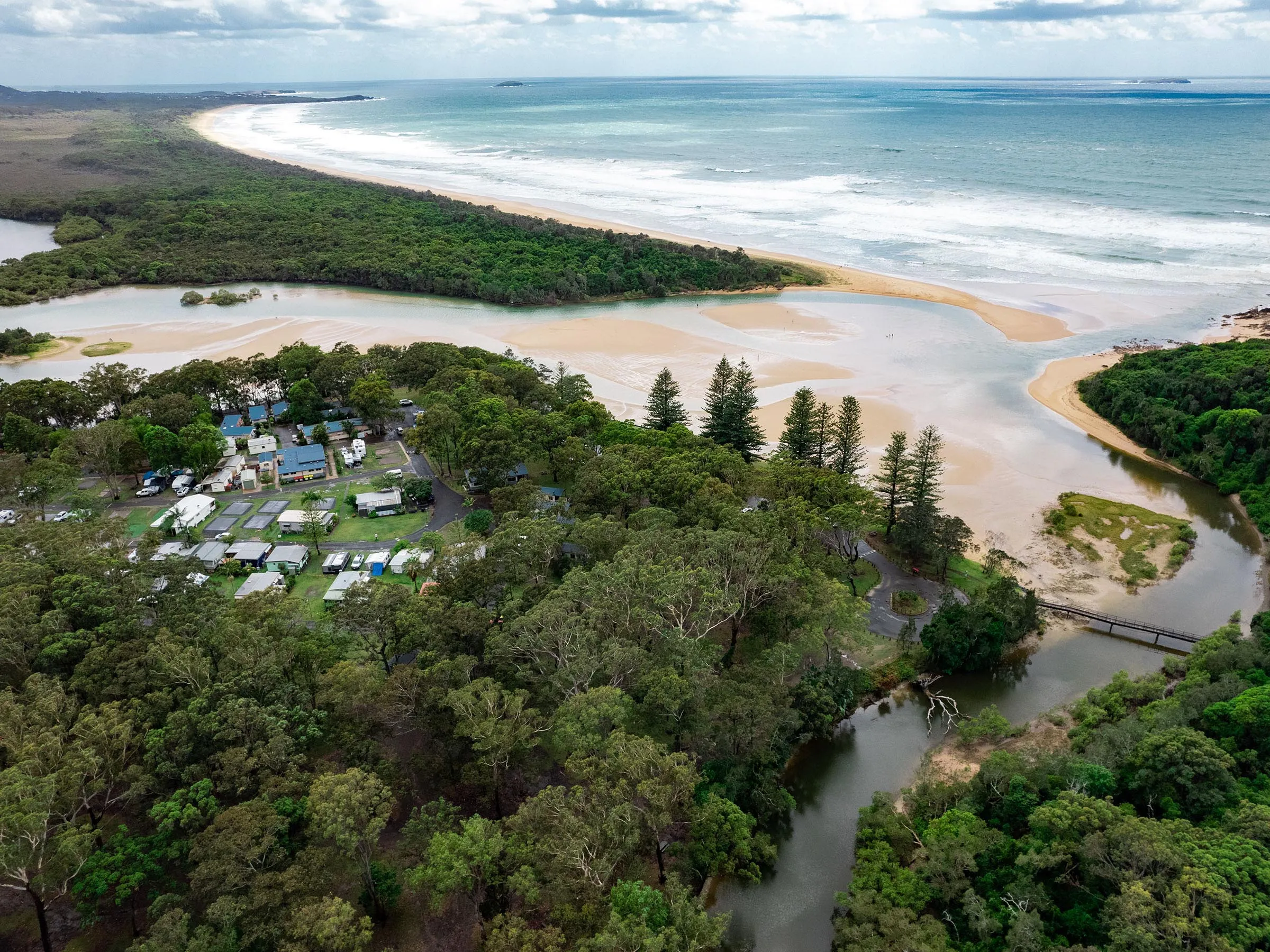 Reflections Holidays Moonee Beach holiday and caravan park ariel photo overlooking moonee Beach