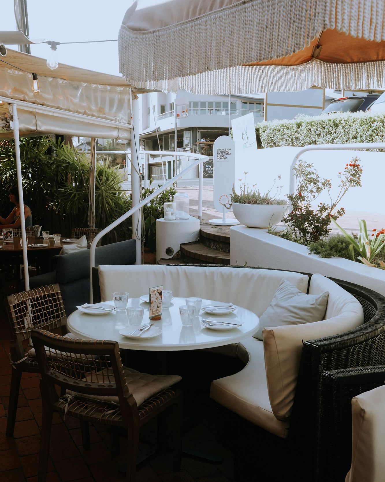 Outdoor dining area at No Bones Byron Bay