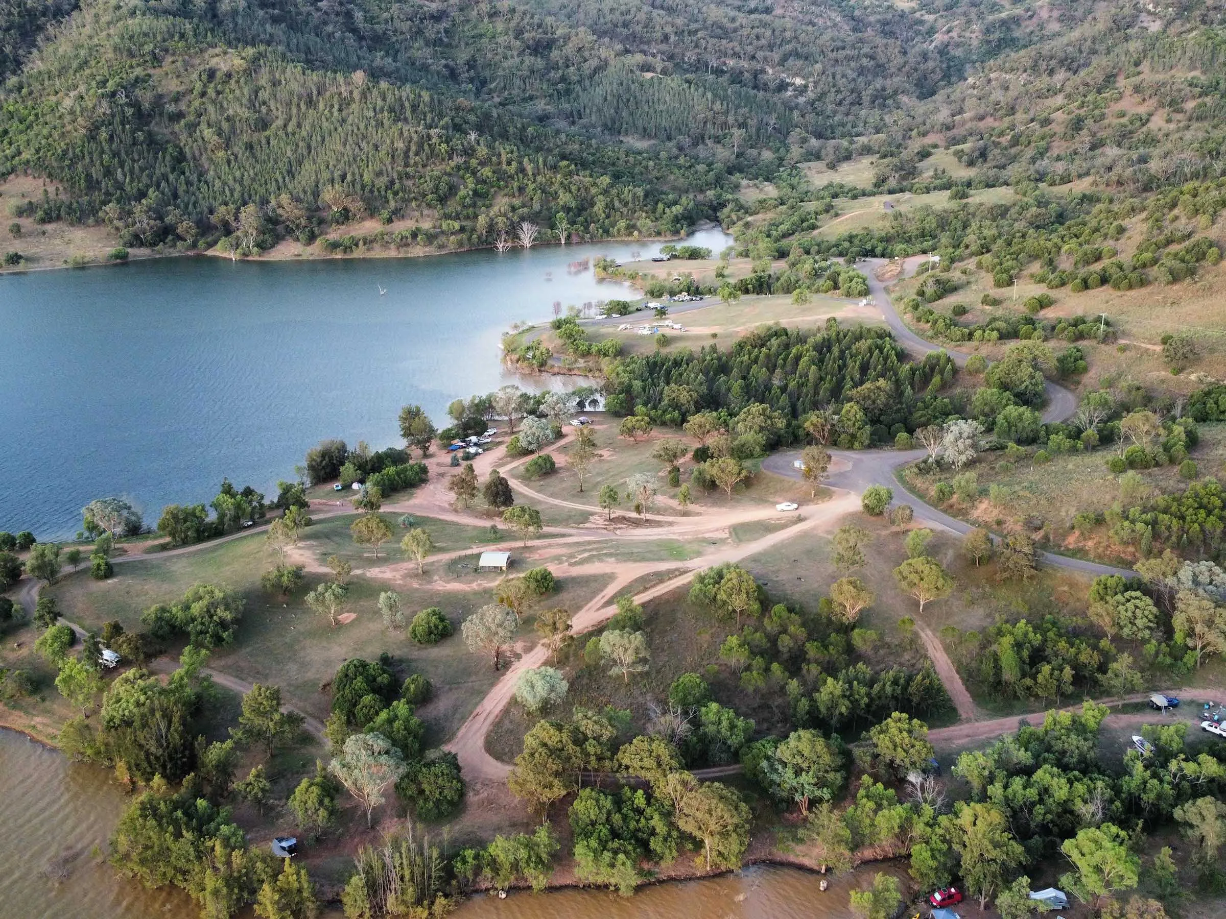 Reflections Holidays Lake Glenbawn caravan park aerial shot