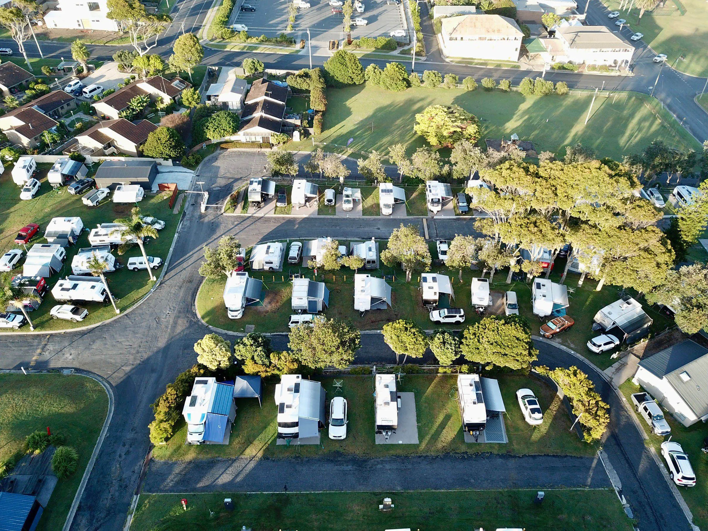 Reflections Holidays Bermagui holiday & caravan park aerial photo overlooking the caravan parkl