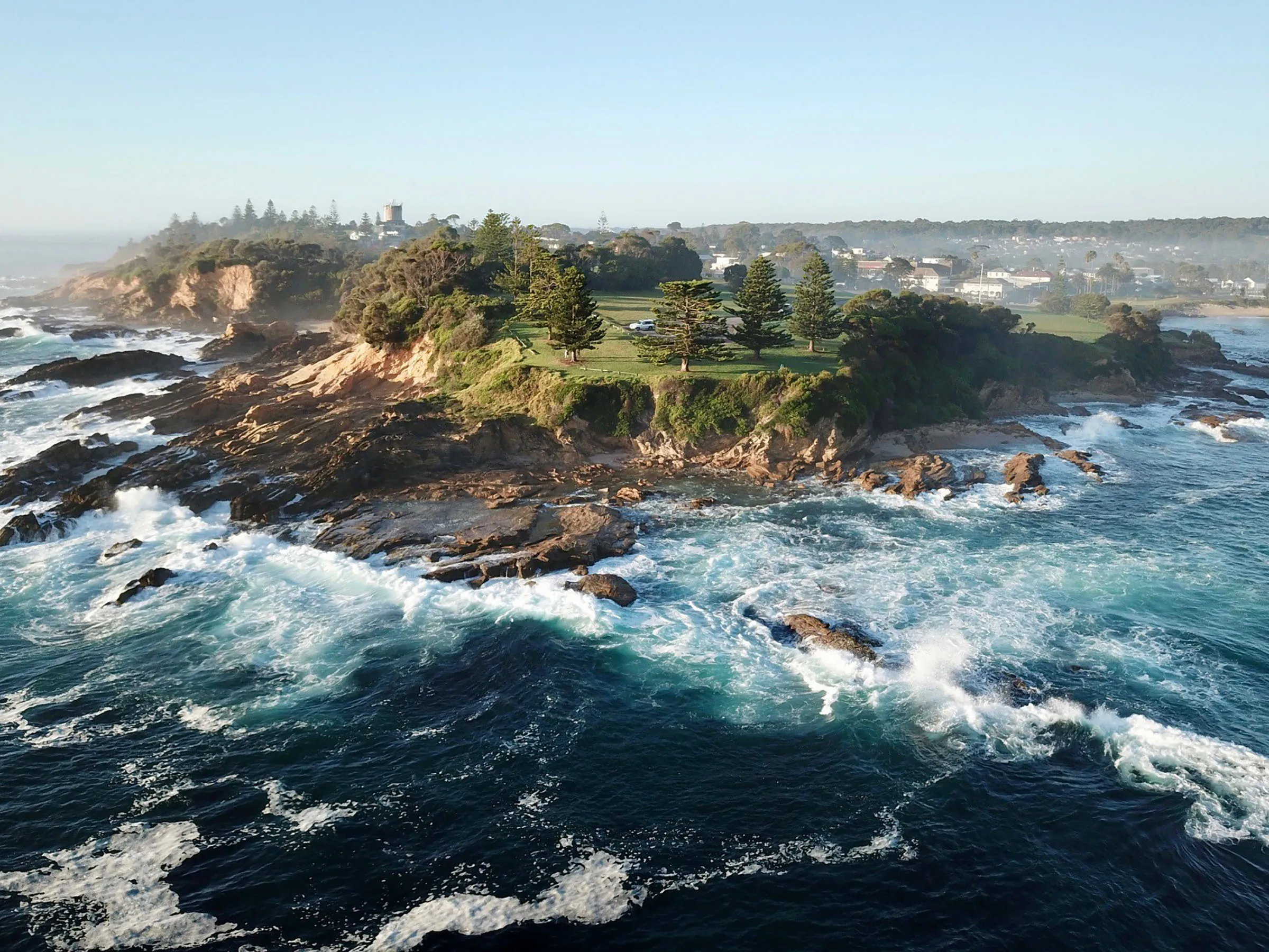 Bermagui Holiday Park  - ocean looking back to land