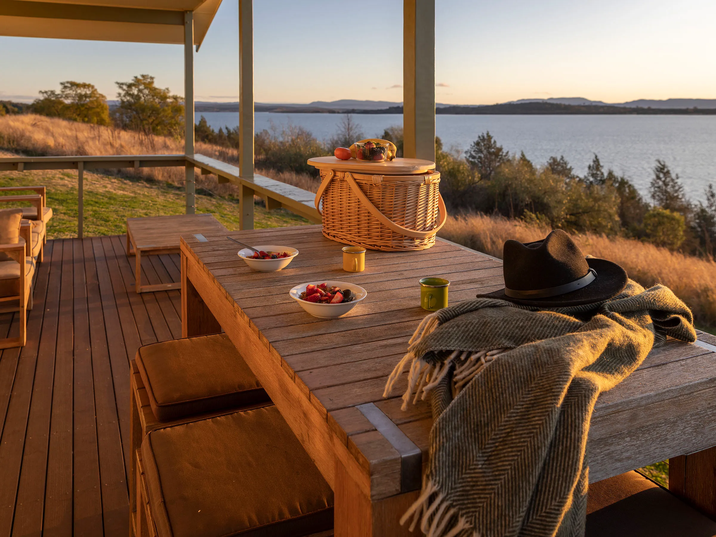 Reflections Holidays Lake Keepit holiay and caravan park cabin undercover balcony over looking Namoi River