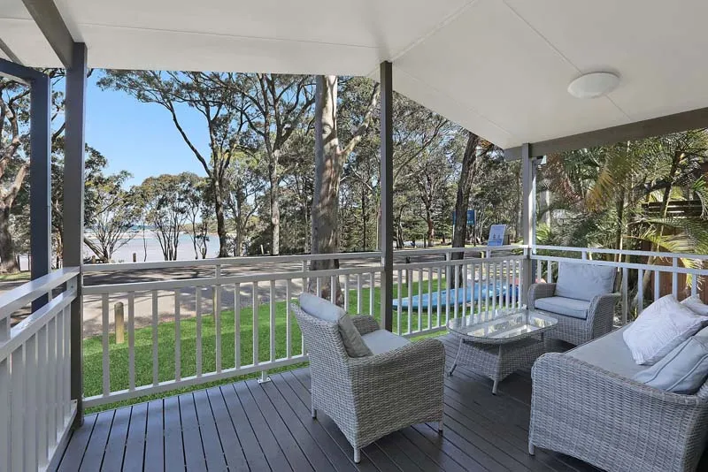 Moonee Beach premium cabin - view over the water