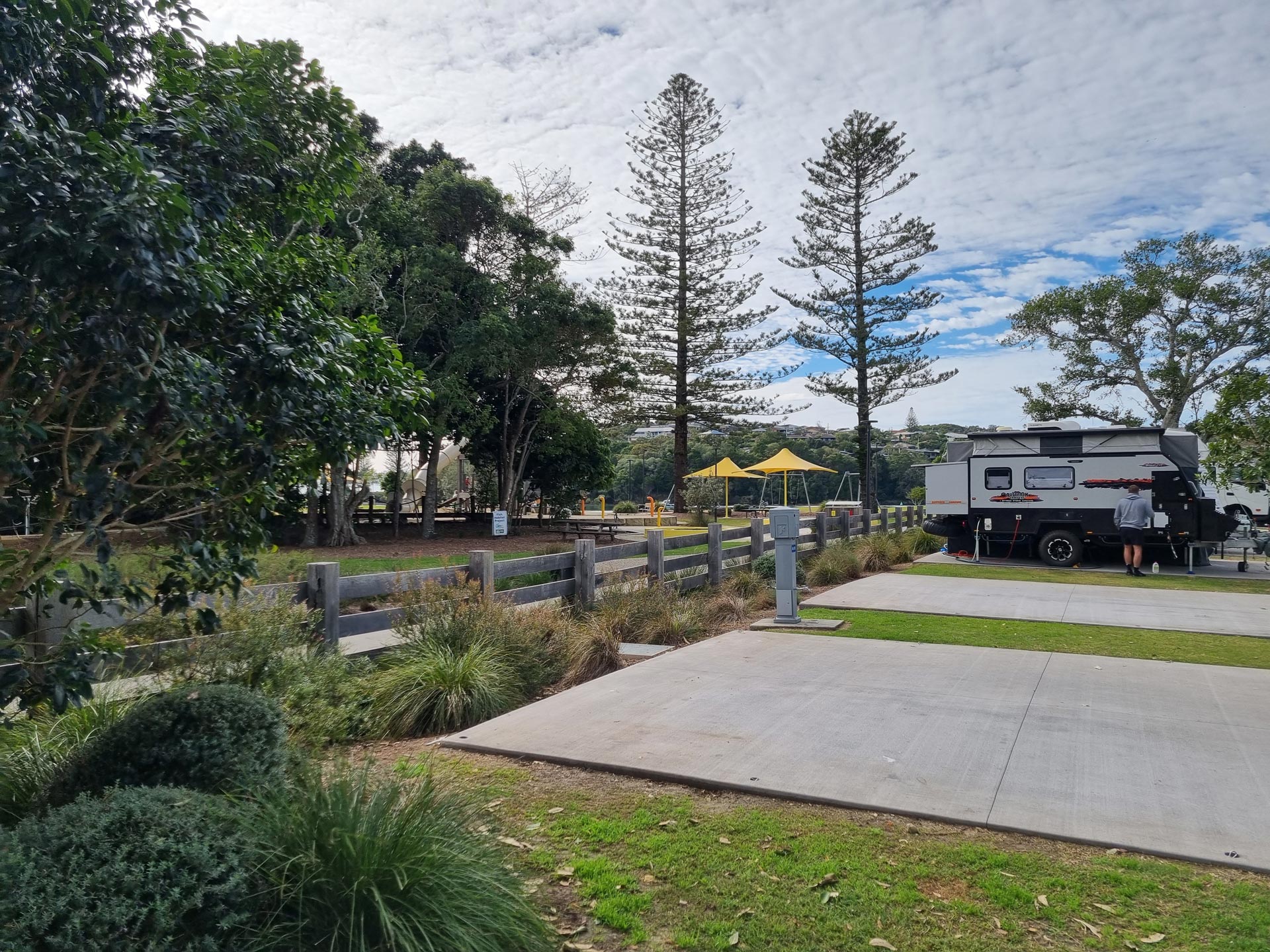 Premium Powered campsite double slab with view of kids playground