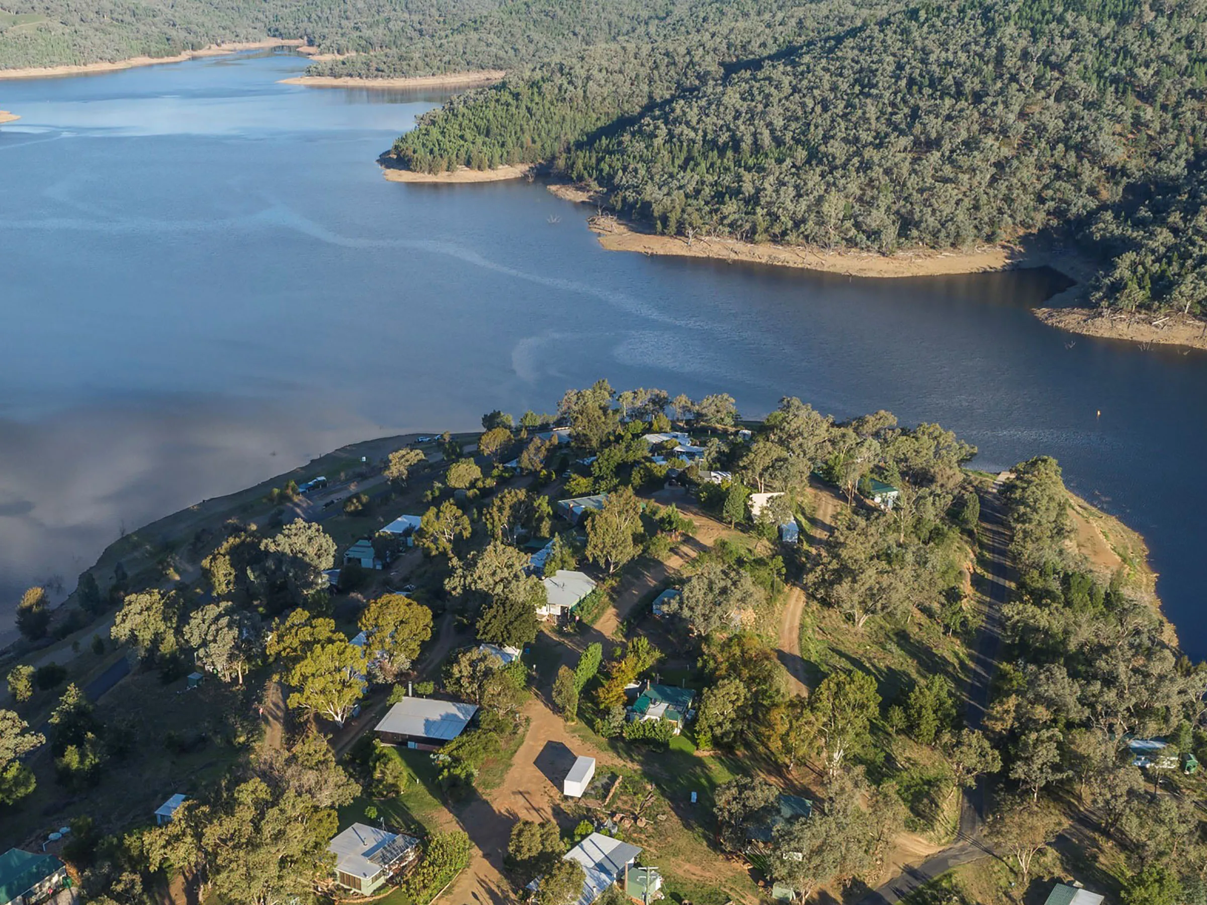 Reflections Holidays Mookerawa holiday and caravan park aerial drone shot