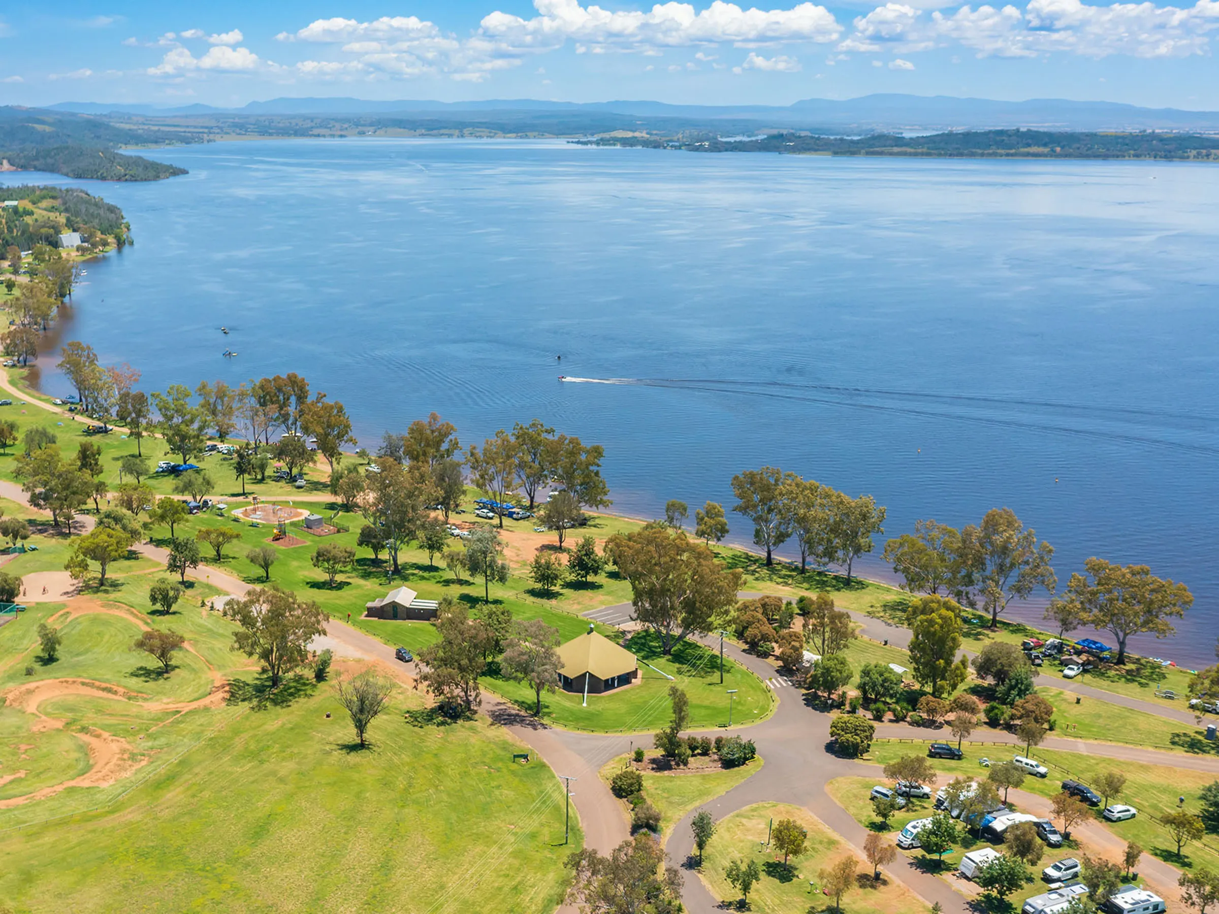 Reflections Holidays Lake Keepit holiday and caravan park ariel drone shot