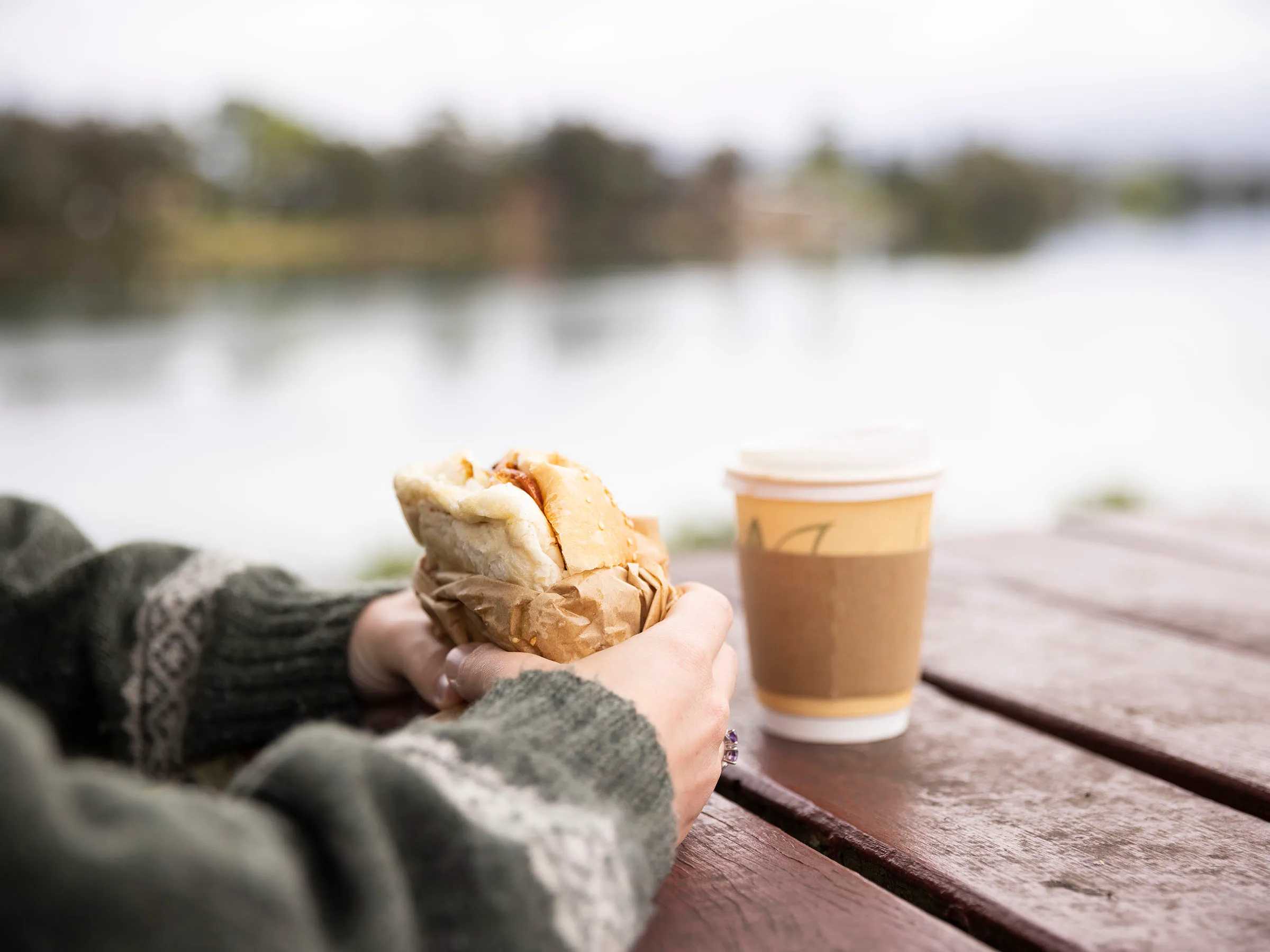 Reflections Mylestom holiday & caravan park bacon and egg roll with coffee