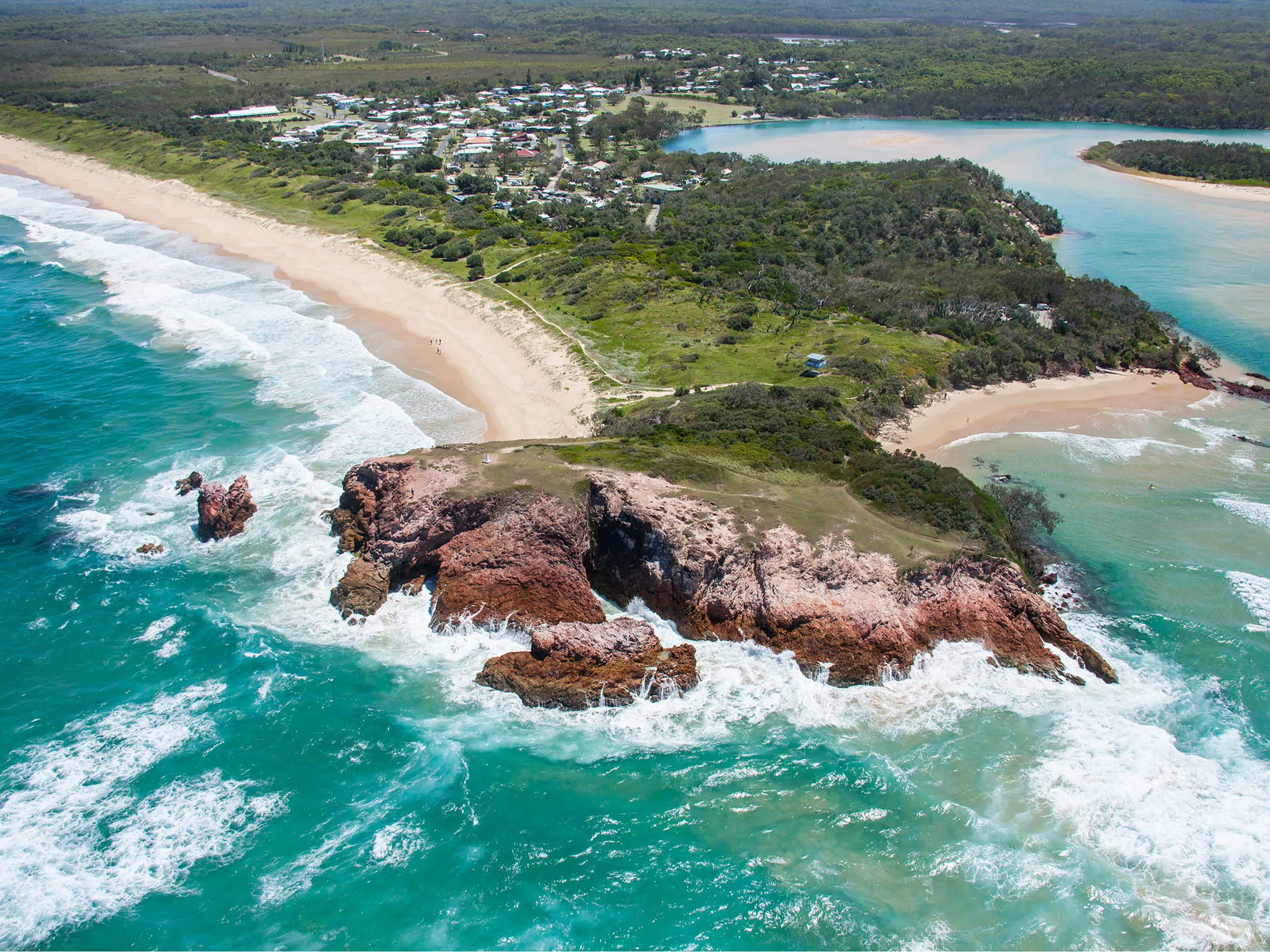 Reflections Red Rock holiday and caravan park red rock headland arial drone photo 150317-56 destination NSW