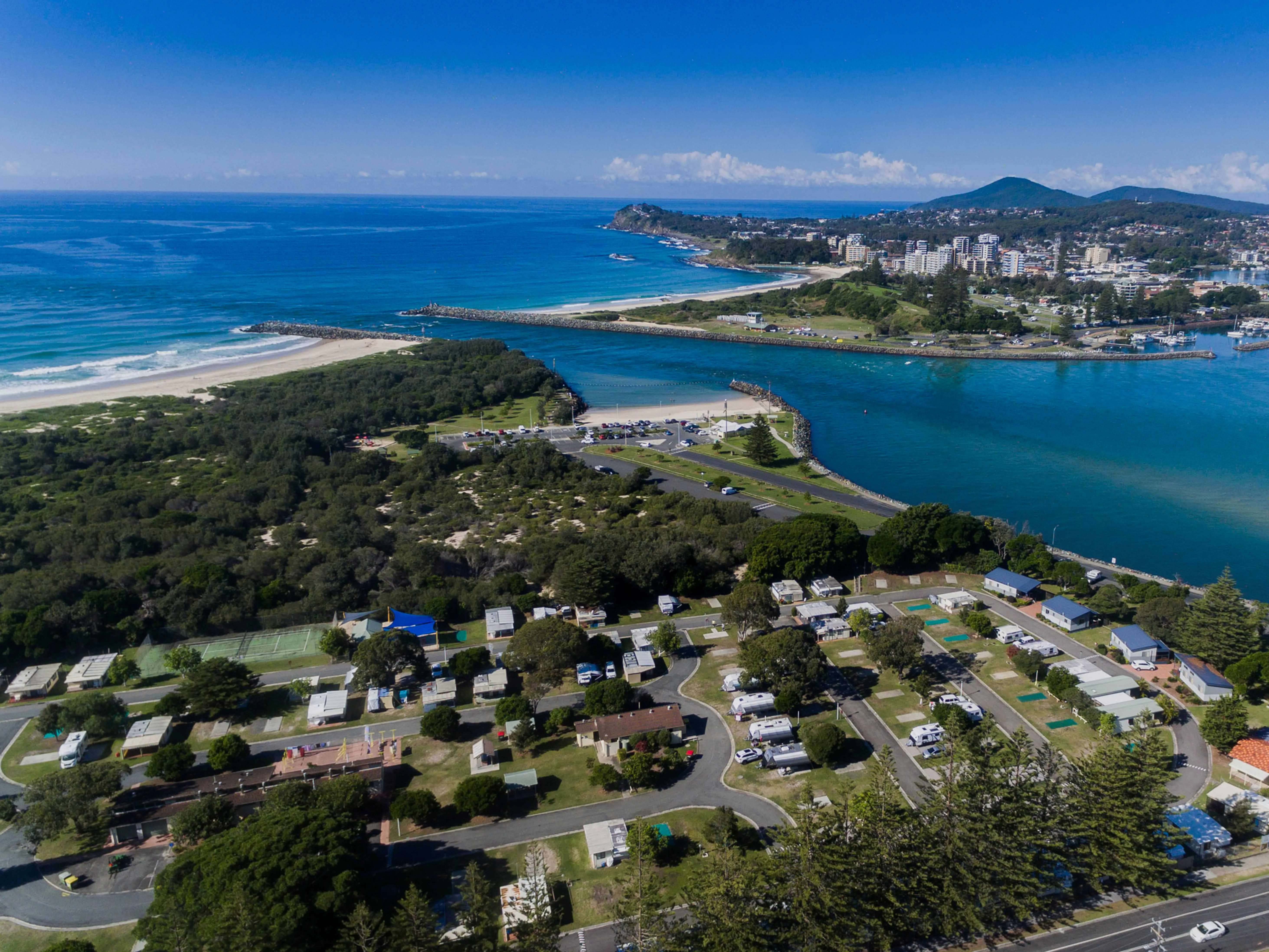 Reflections Tuncurry - aerial view over the river