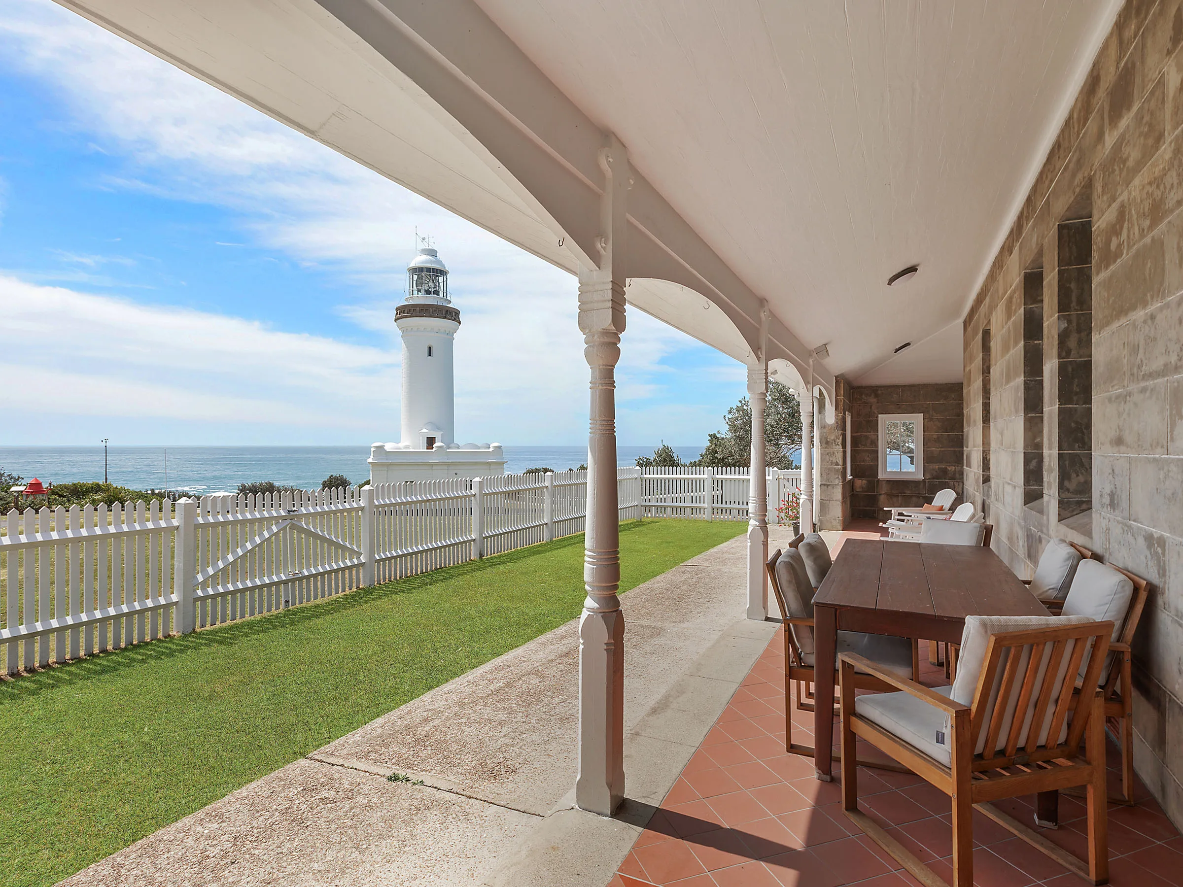 Norah Head Lighthouse ocean view accommodation from cottage balcony