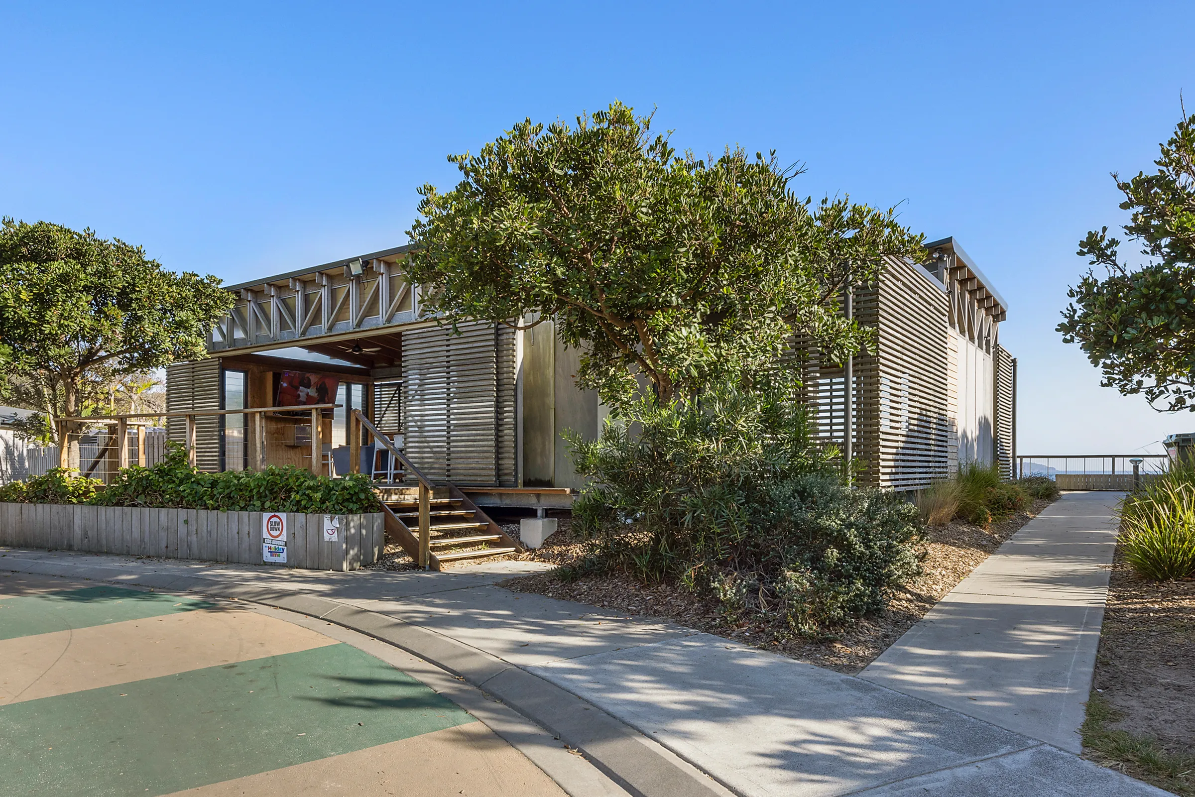 Seal Rocks Caravan Park guest lounge outdoor entry