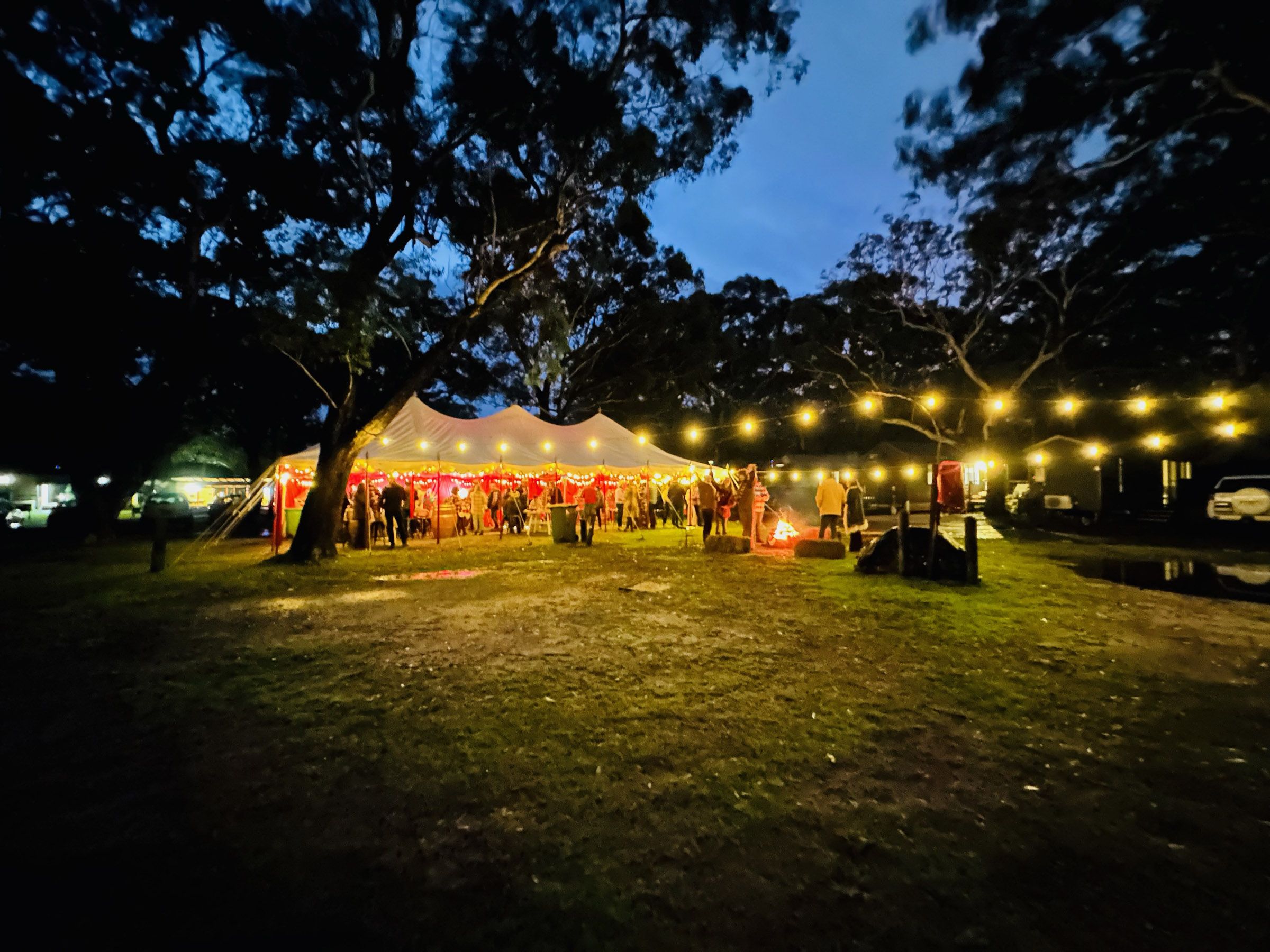 Jimmys Beach social circle - lit up with fairylights
