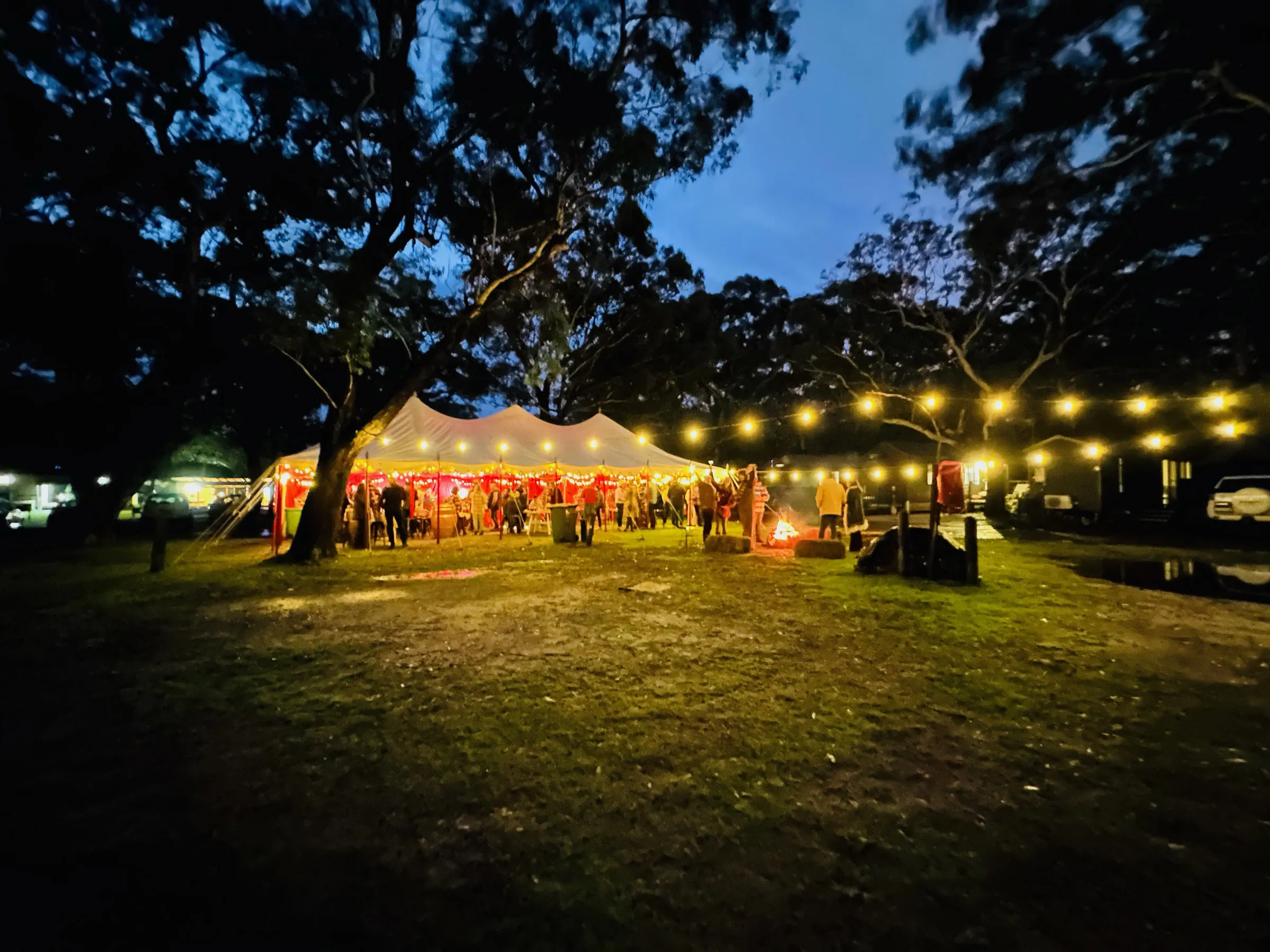 Jimmys Beach social circle - lit up with fairylights