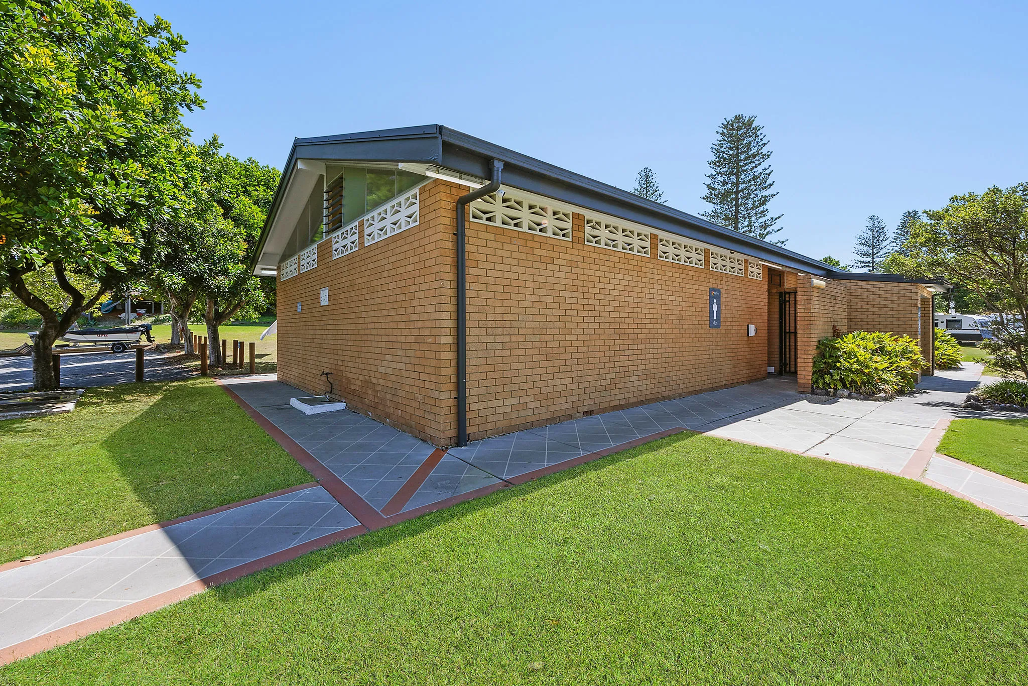 Forster Caravan Park amenity toilet block rear 