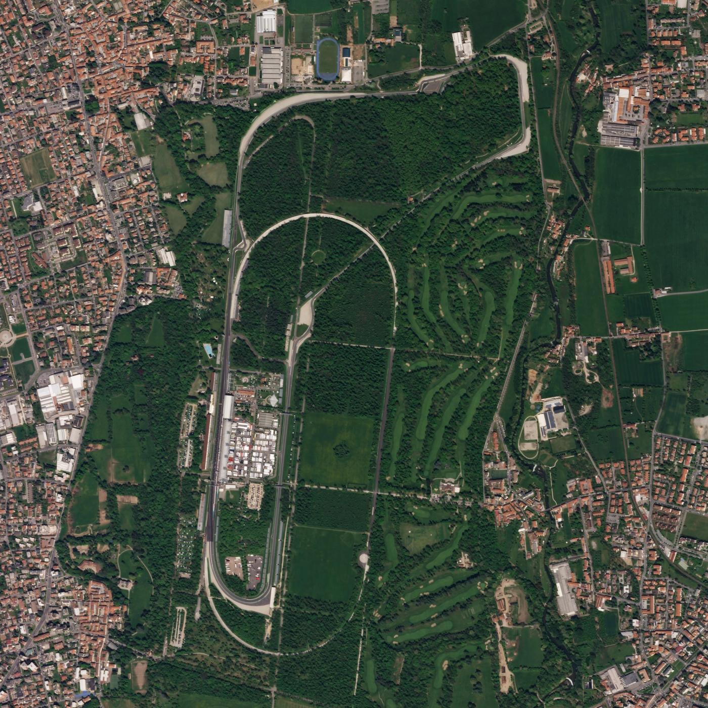 The Autodromo nazionale di Monza , a historic race track located near the city of Monza , north of Milan , in Italy and home to the the Formula One Italian Grand Prix . Image taken on April 22, 2018, 