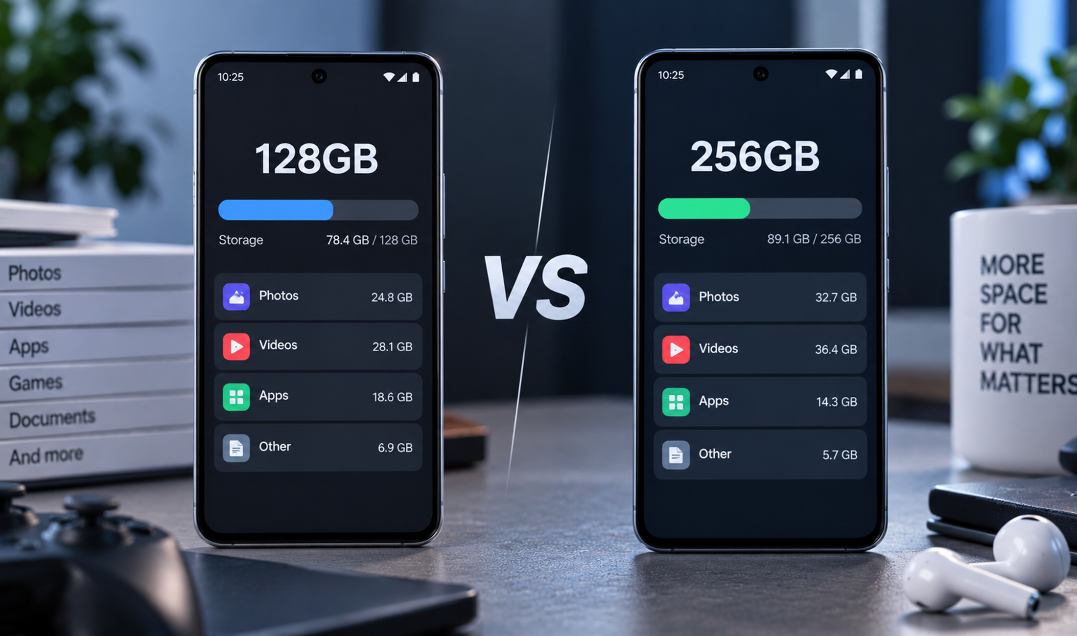 Smartphone storage comparison between 128GB and 256GB