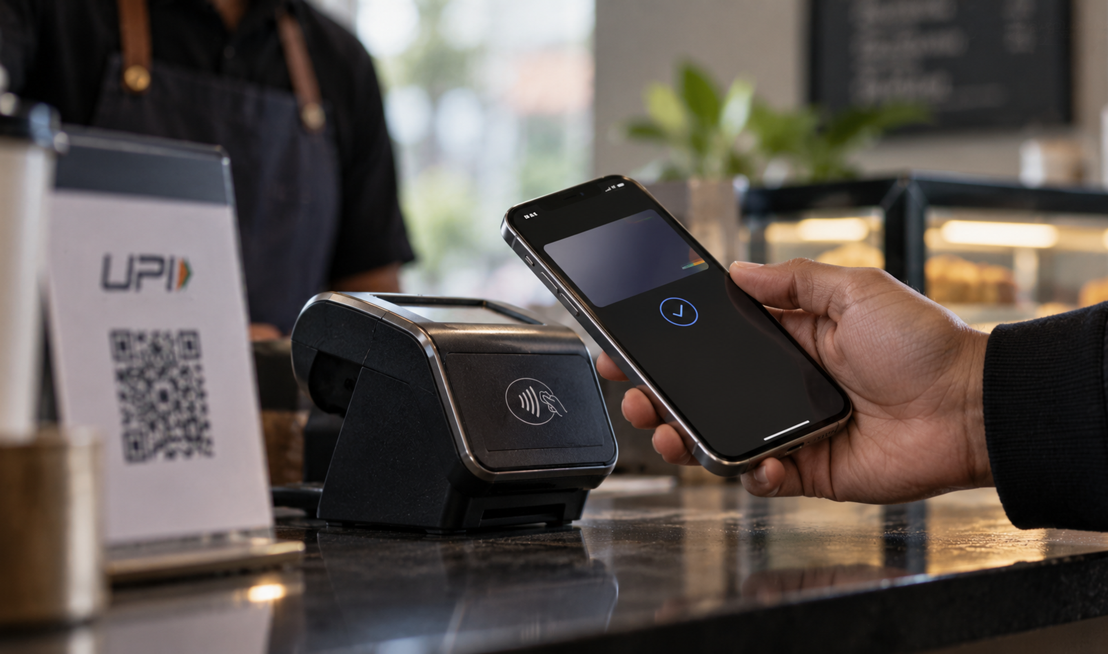 UPI Tap & Pay contactless payment using an NFC-enabled smartphone at a point-of-sale terminal