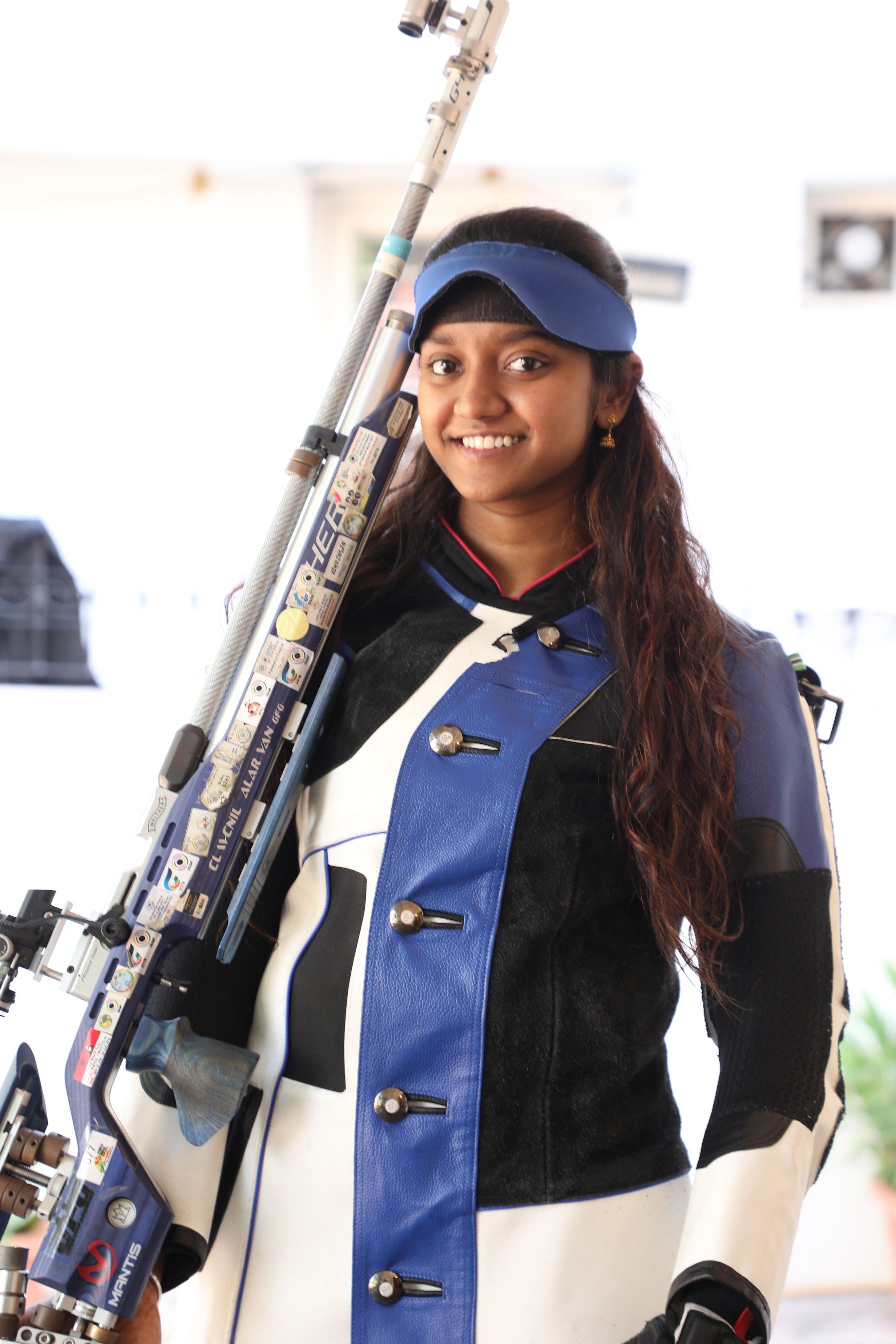 Indian shooter Elavenil Valarivan competing in 10m air rifle event