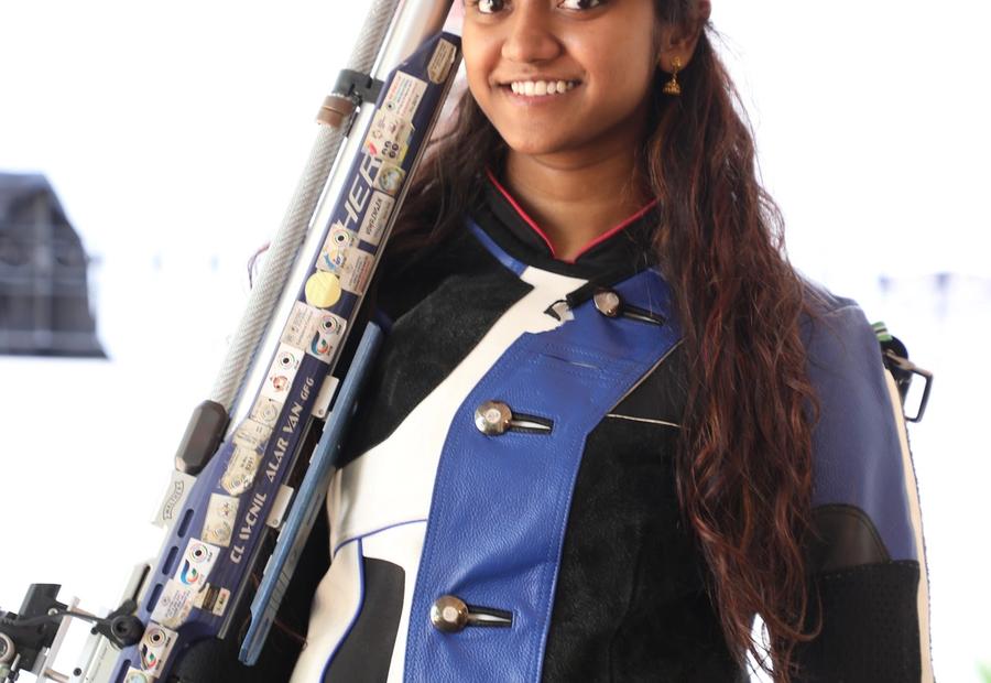 Indian shooter Elavenil Valarivan competing in 10m air rifle event