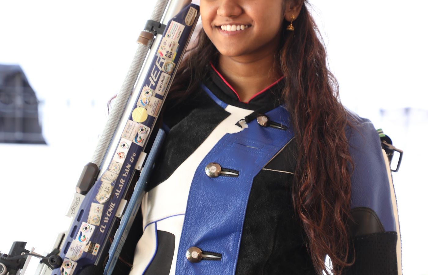 Indian shooter Elavenil Valarivan competing in 10m air rifle event