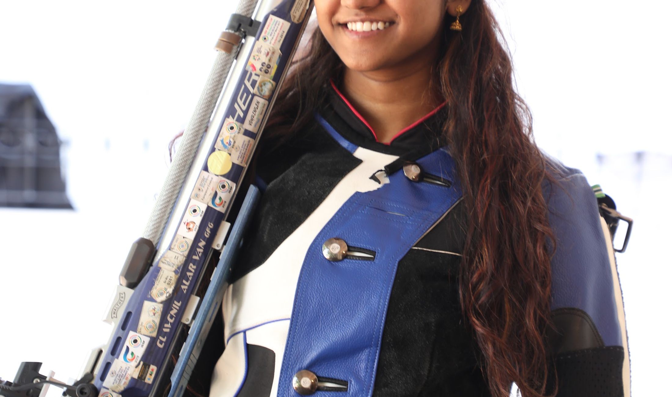 Indian shooter Elavenil Valarivan competing in 10m air rifle event