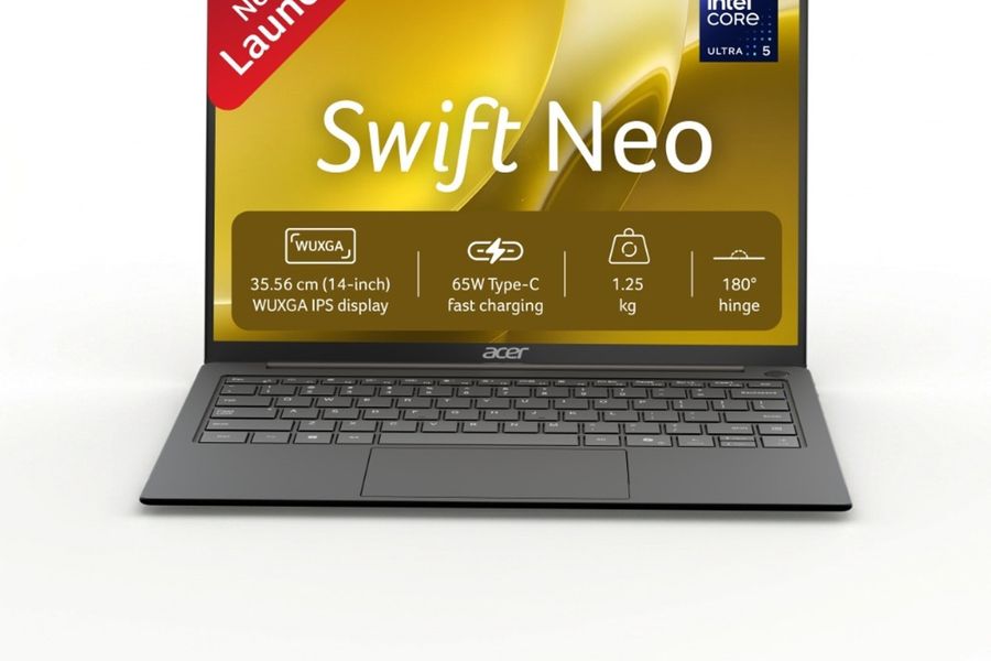 Acer Swift Neo SFN14-55 laptop open from the front, showing its 14-inch display and keyboard