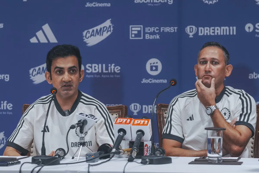 Gautam Gambhir, Ajit Agarkar and VVS Laxman ahead of a BCCI review meeting