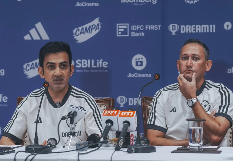 Gautam Gambhir, Ajit Agarkar and VVS Laxman ahead of a BCCI review meeting