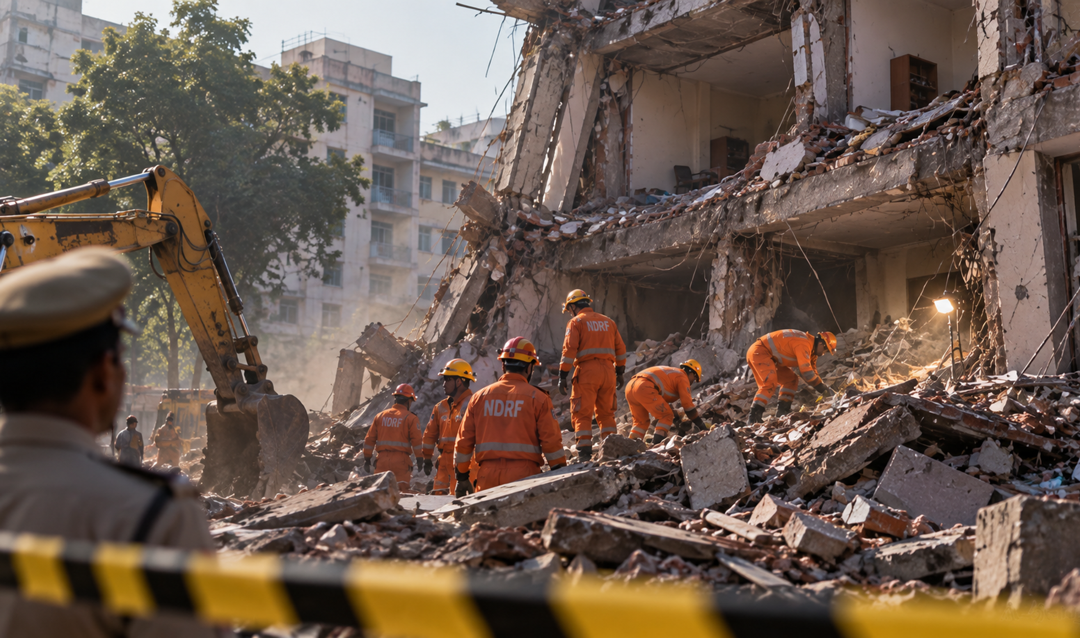 Site of the Satya Niketan hostel collapse in Delhi