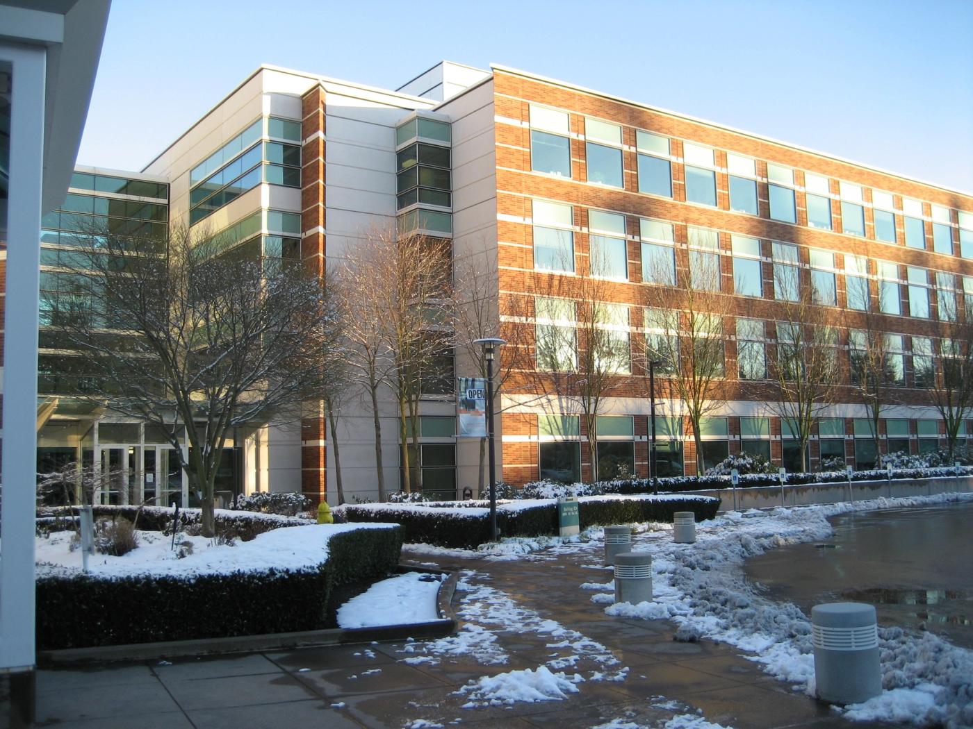 Building 42, with ice, slush, and lots of stranded RWD cars nearby. Photo by Erik Freund.