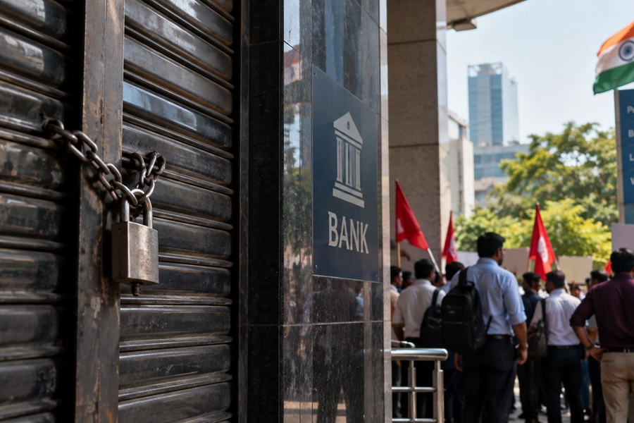 Bank branch in India during the nationwide bank strike on September 11, 2026