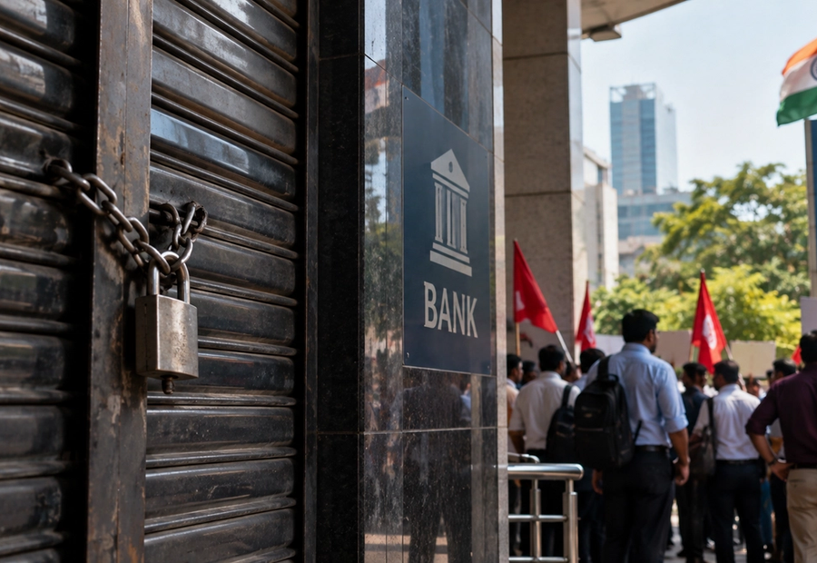 Bank branch in India during the nationwide bank strike on September 11, 2026