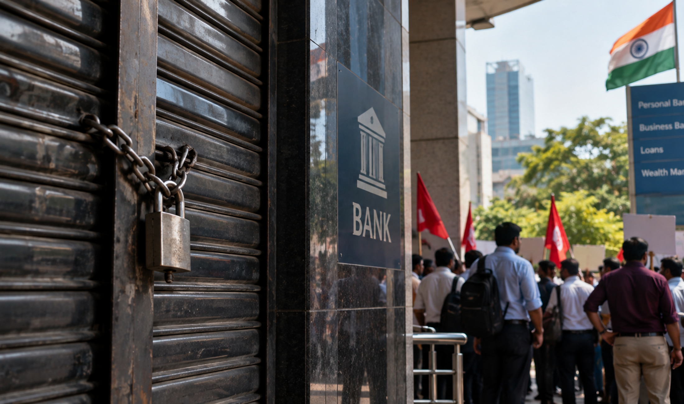 Bank branch in India during the nationwide bank strike on September 11, 2026