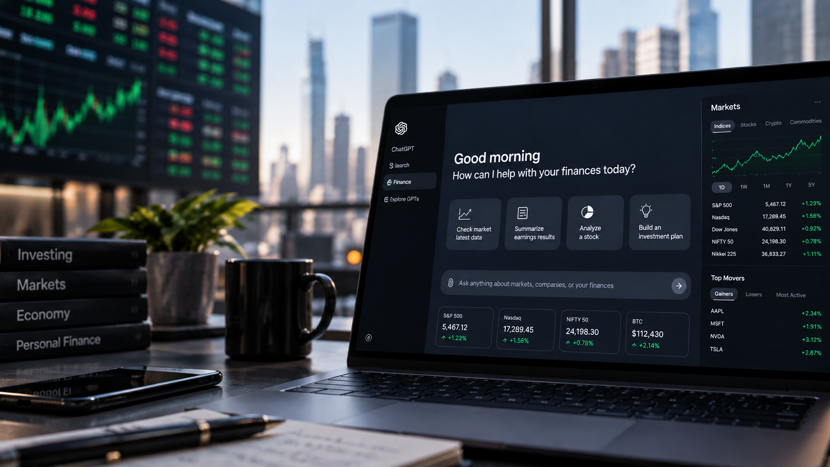 ChatGPT for Financial Services interface with financial market data and analysis tools