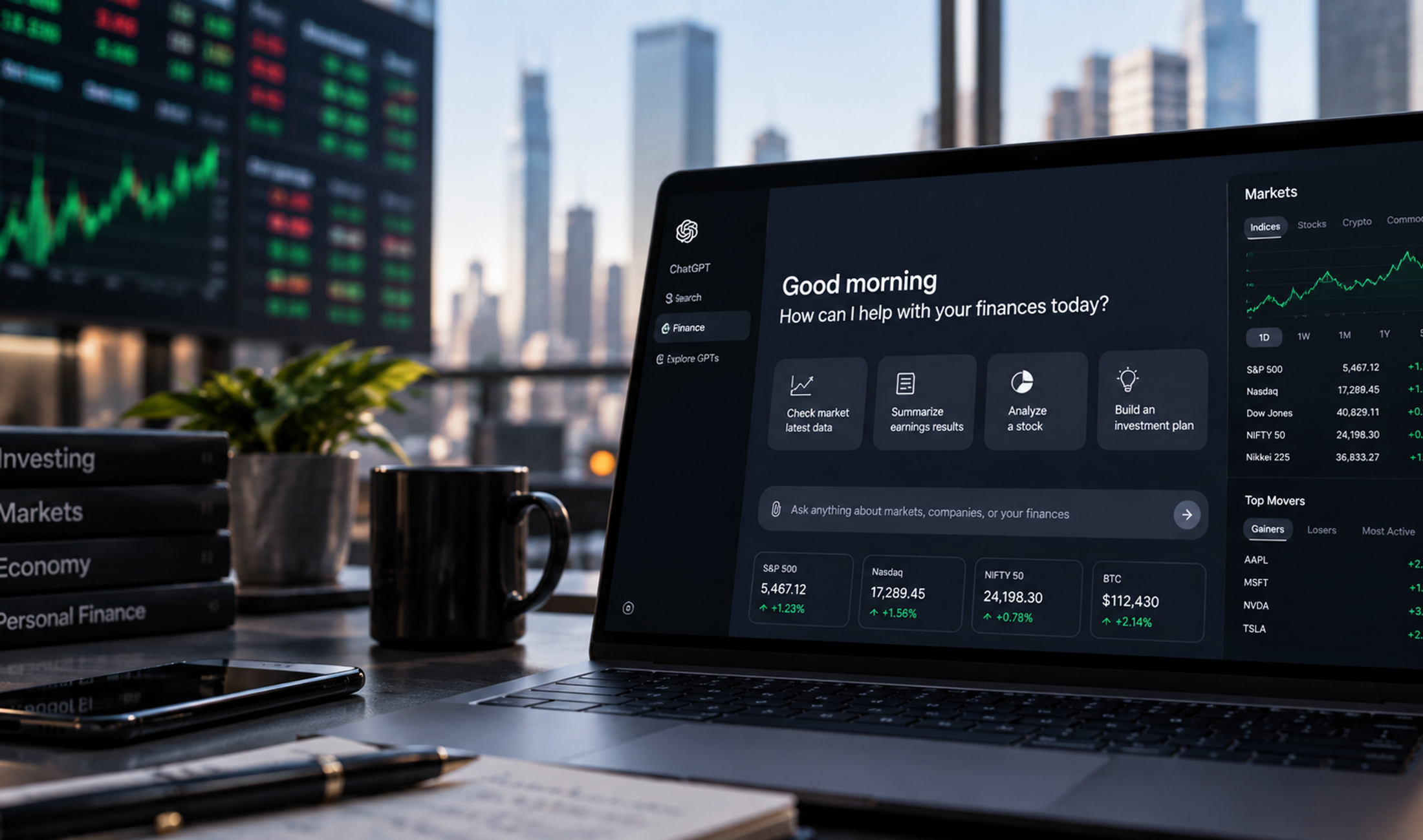 ChatGPT for Financial Services interface with financial market data and analysis tools