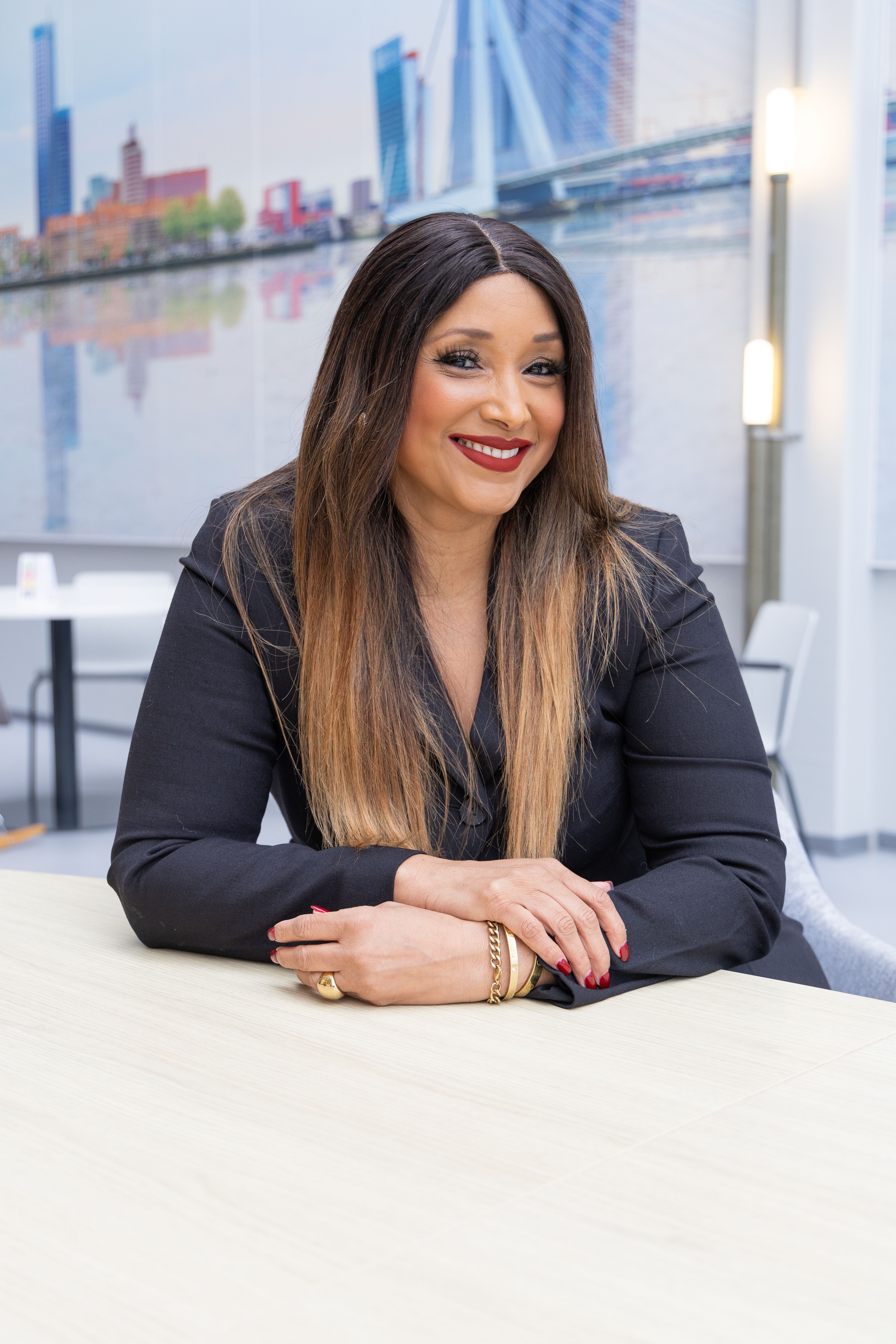 Woman posing in company restaurant