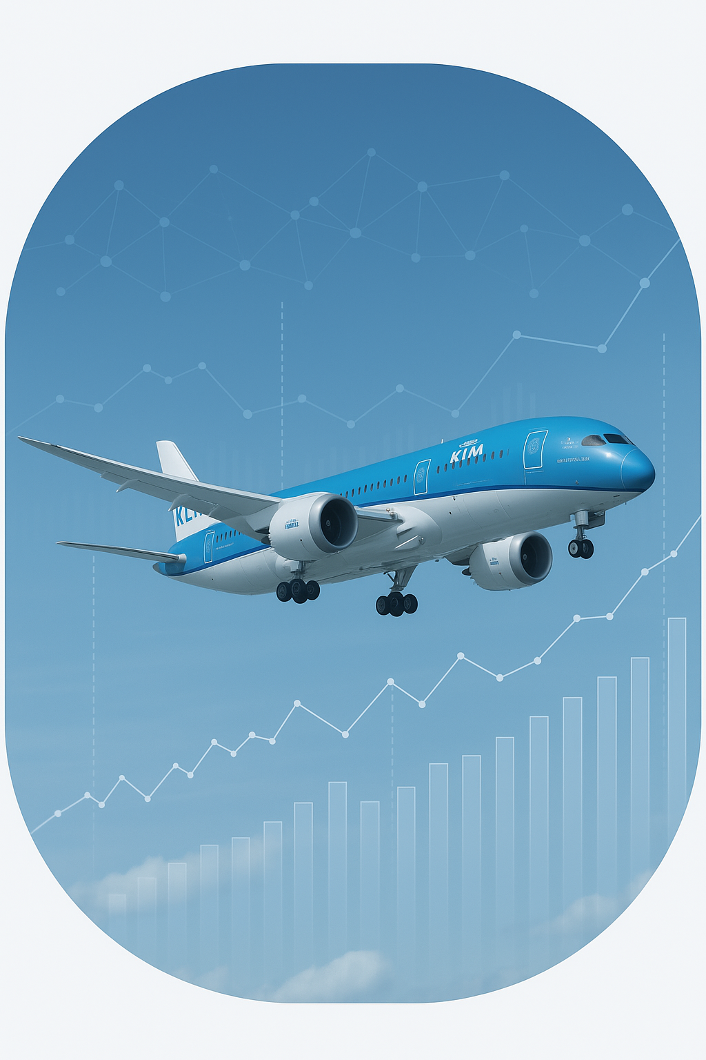 een vliegtuig vliegt door data heen